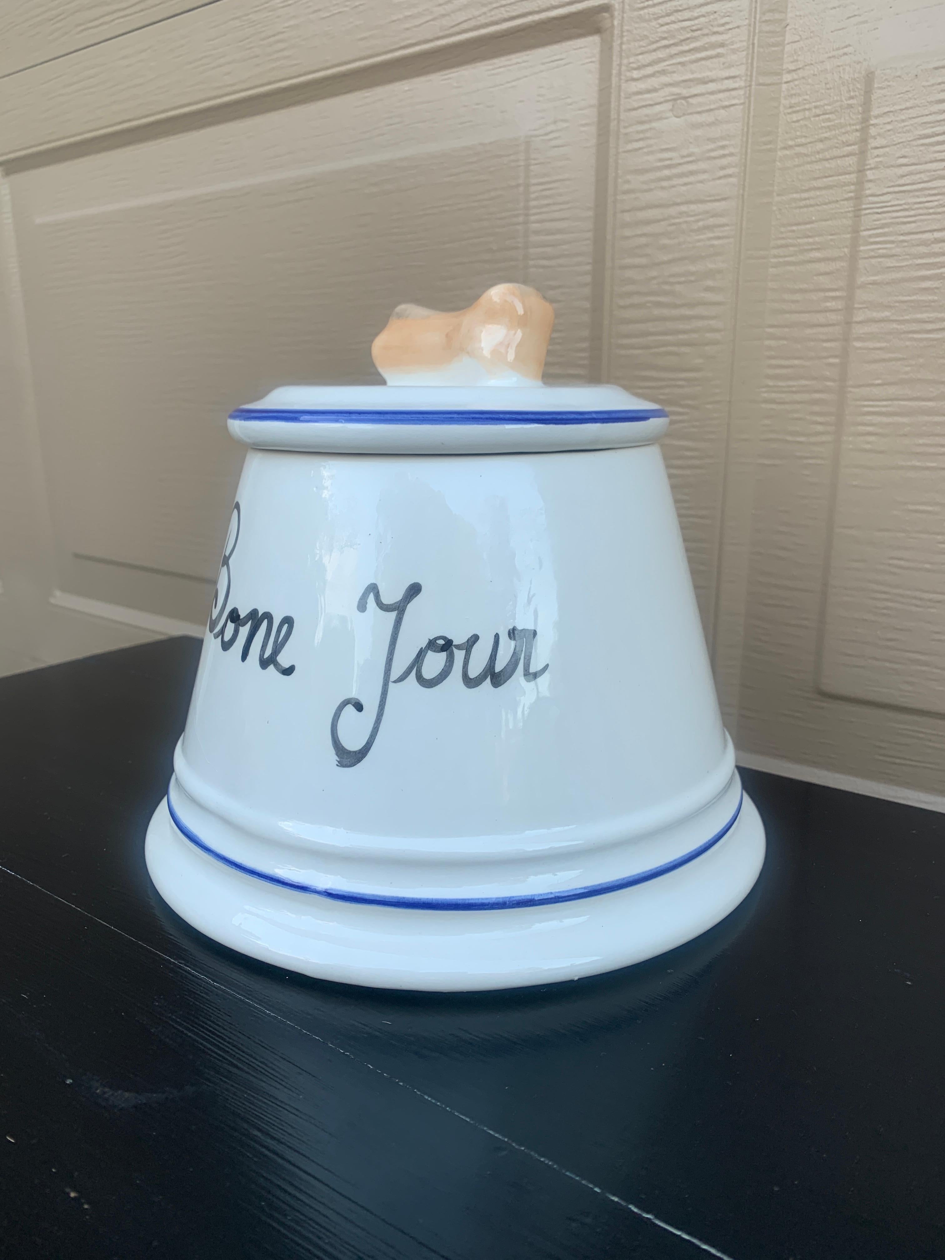 Country Contenitore con coperchio in porcellana bianca per crocchette per cani 