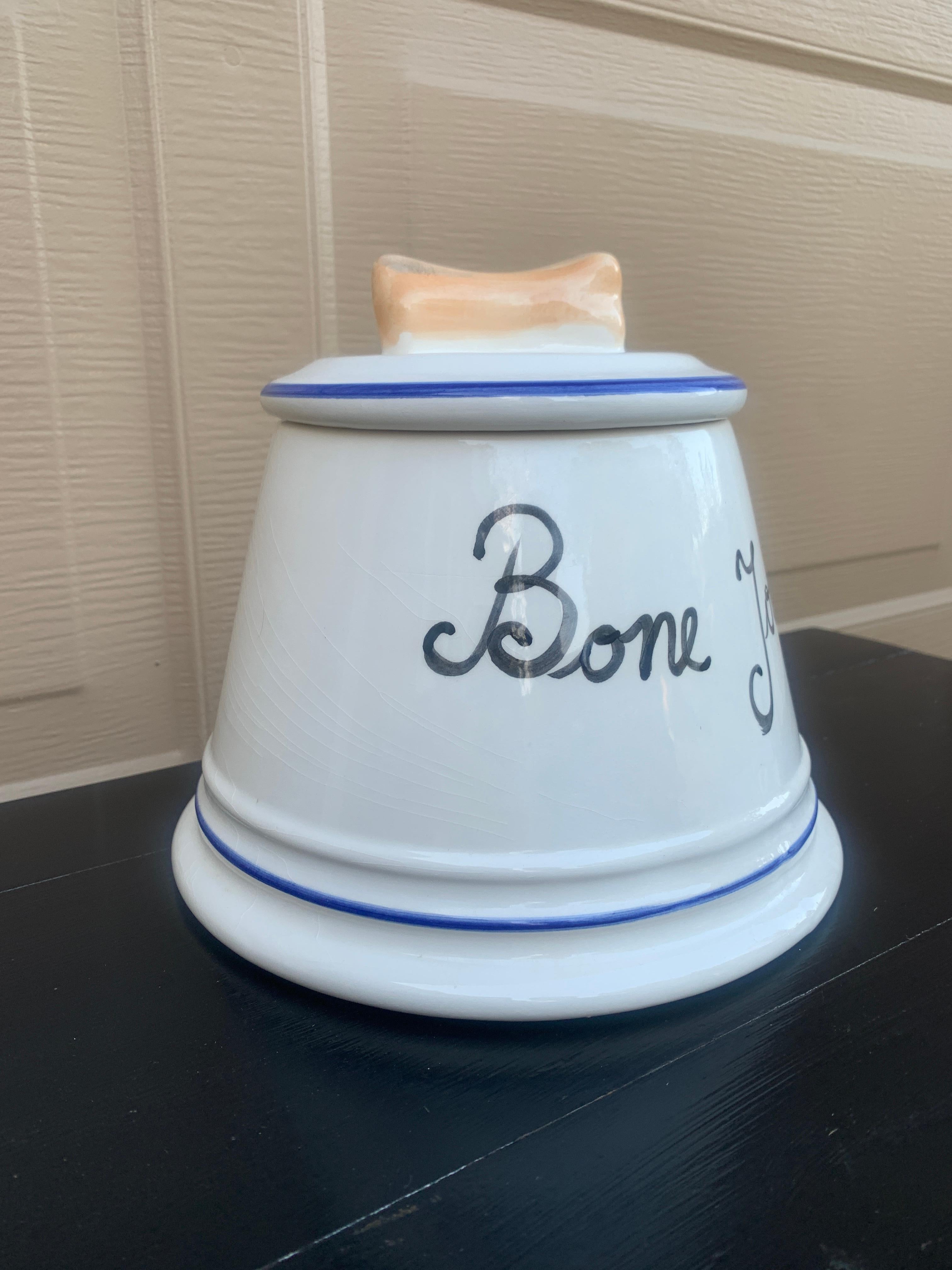 Portoghese Contenitore con coperchio in porcellana bianca per crocchette per cani 