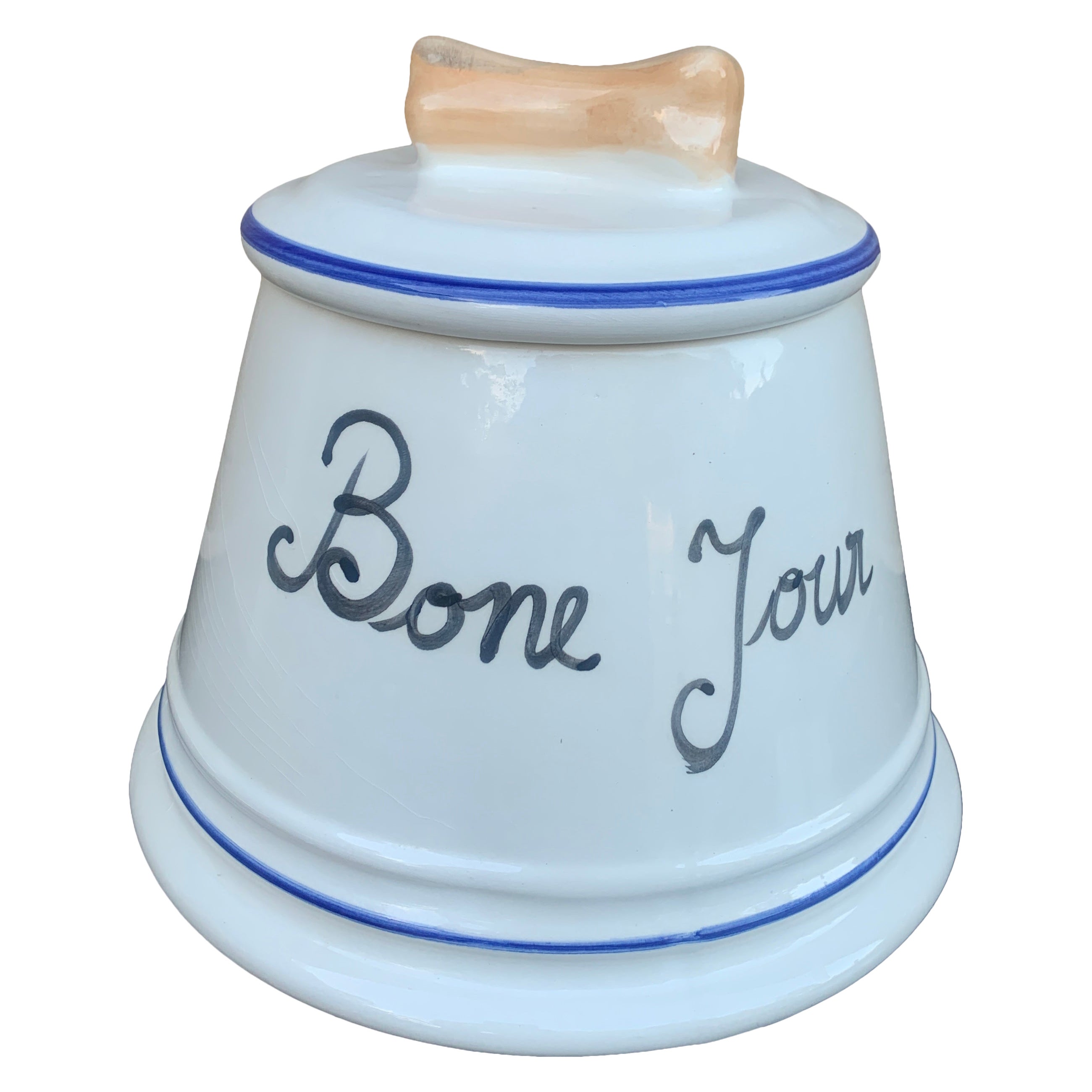 Contenitore con coperchio in porcellana bianca per crocchette per cani "Bone Jour" in vendita