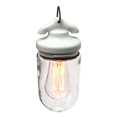 White Porcelain French Vintage Industrial Clear Glass Pendant Light