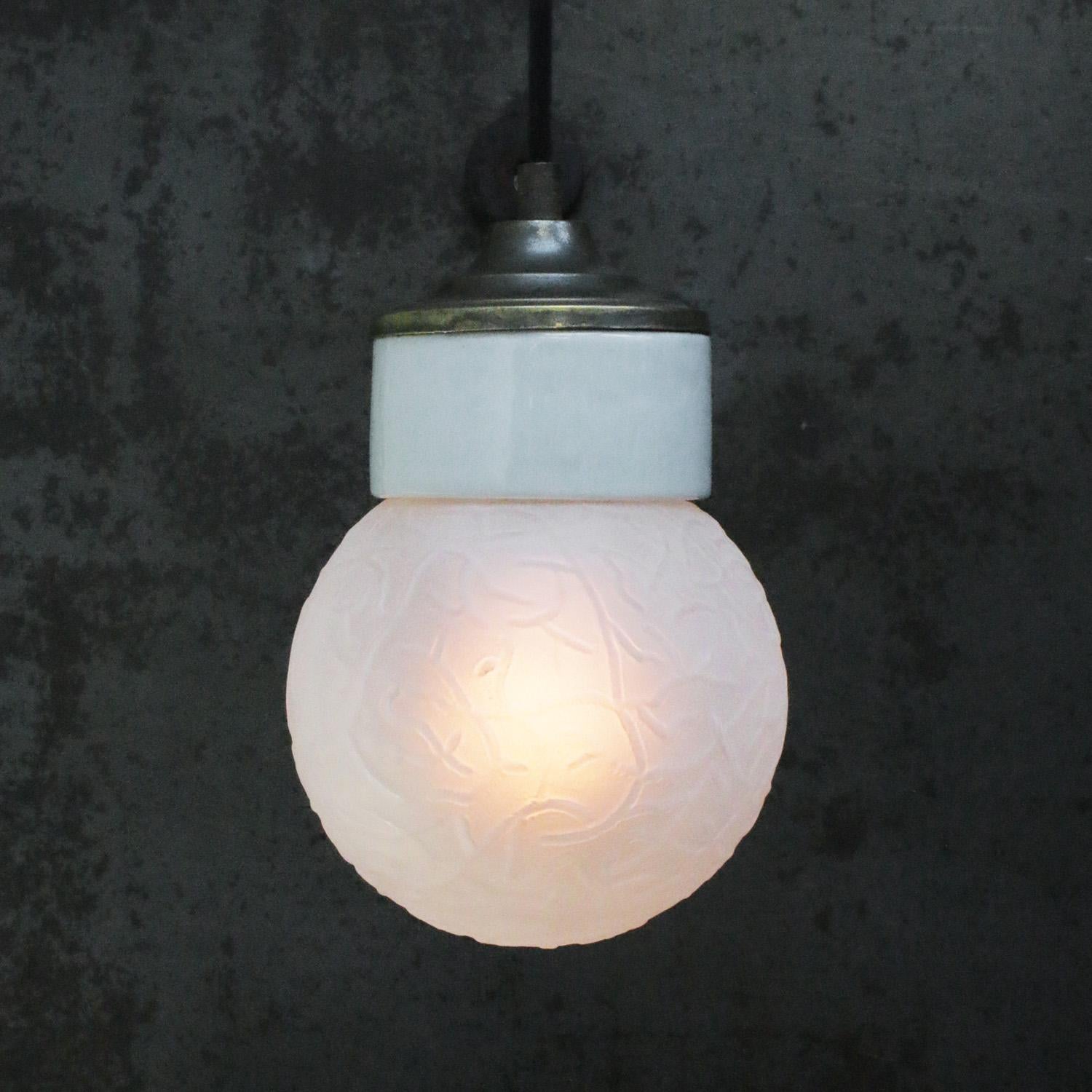 Dutch White Porcelain Frosted Glass Vintage Brass Pendant Lights For Sale