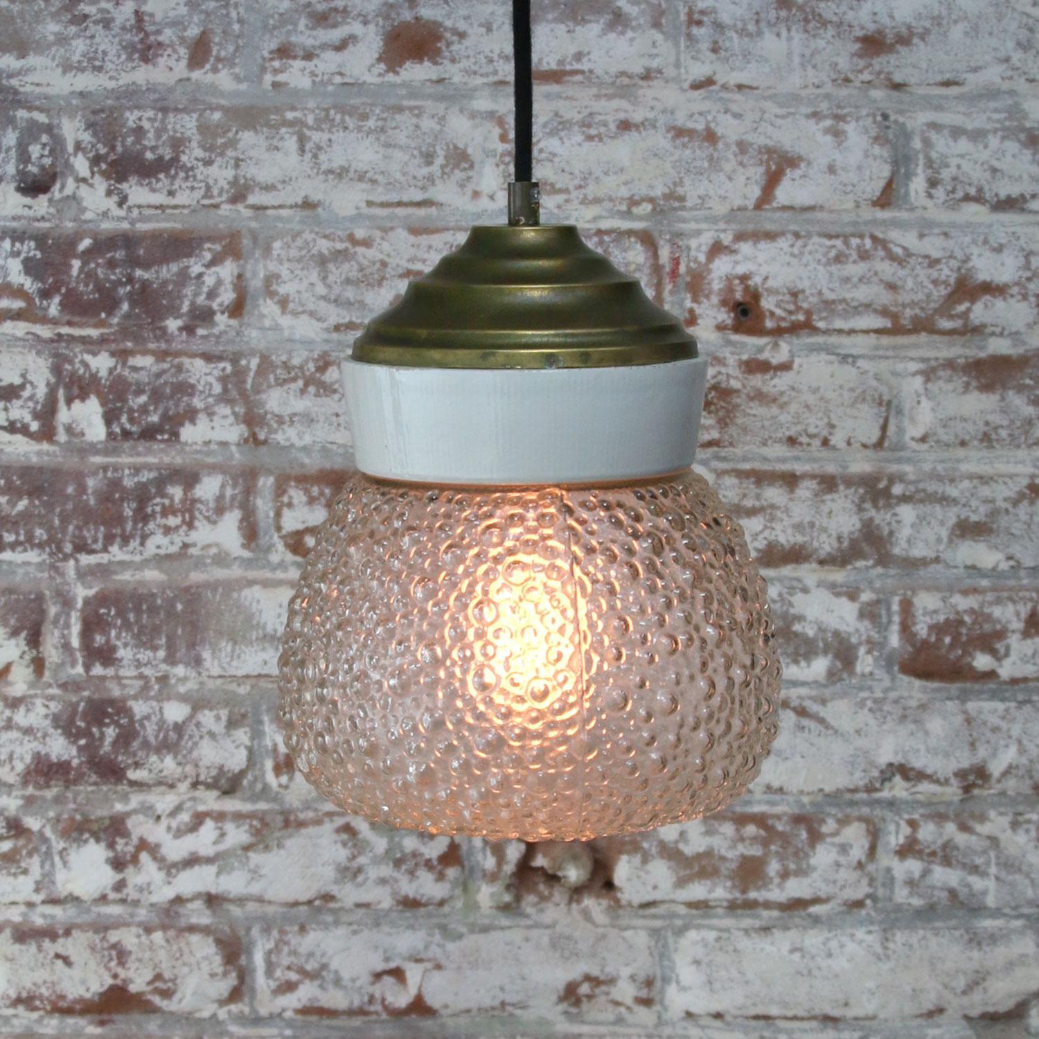 20th Century White Porcelain Frosted Glass Vintage Brass Pendant Lights