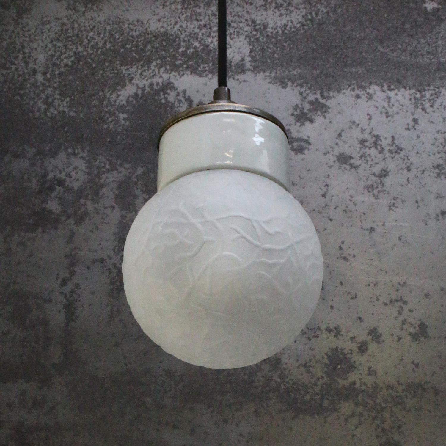 White Porcelain Frosted Glass Vintage Brass Pendant Lights For Sale 1