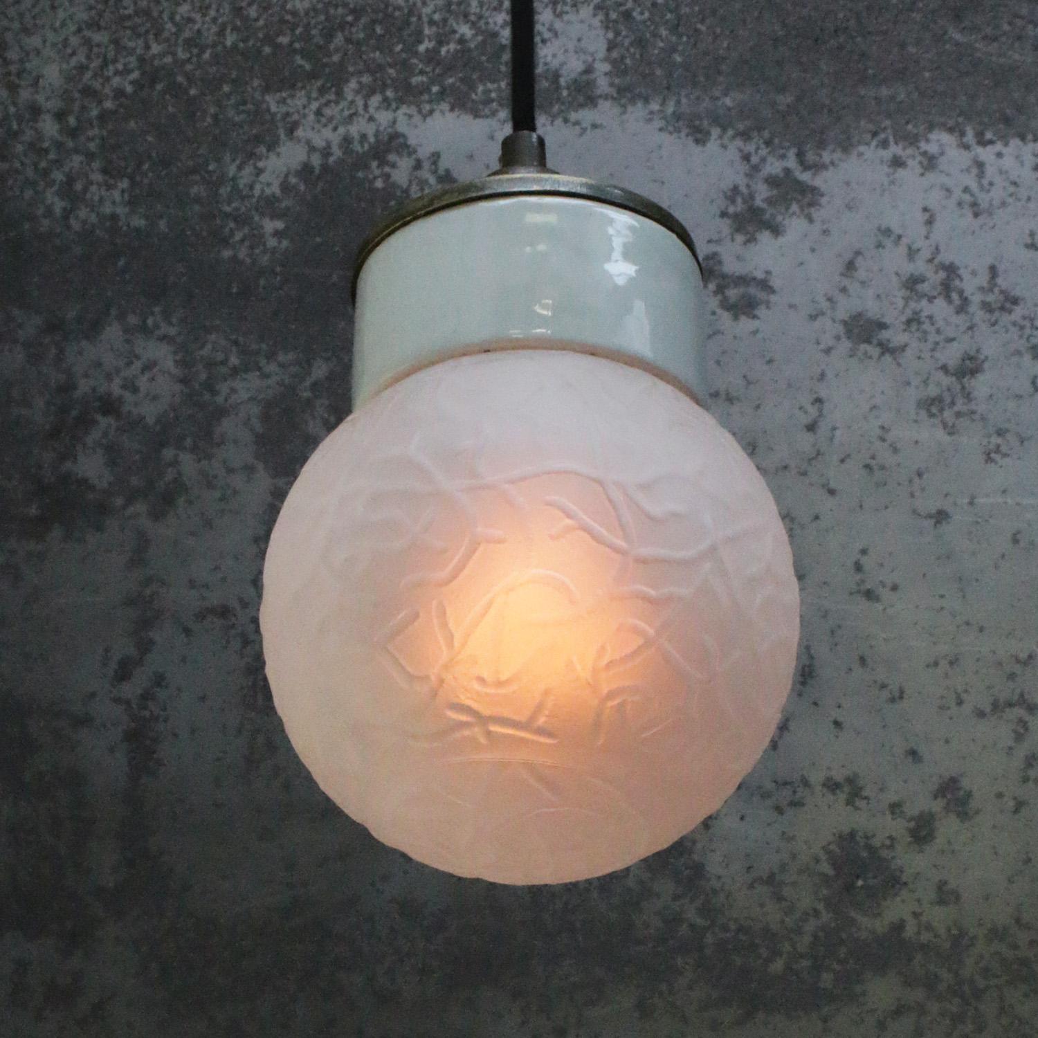 White Porcelain Frosted Glass Vintage Brass Pendant Lights For Sale 2