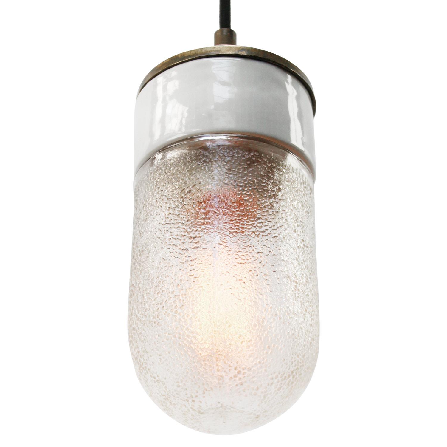 White Porcelain Frosted Glass Vintage Industrial Brass Pendant Lights In Excellent Condition In Amsterdam, NL