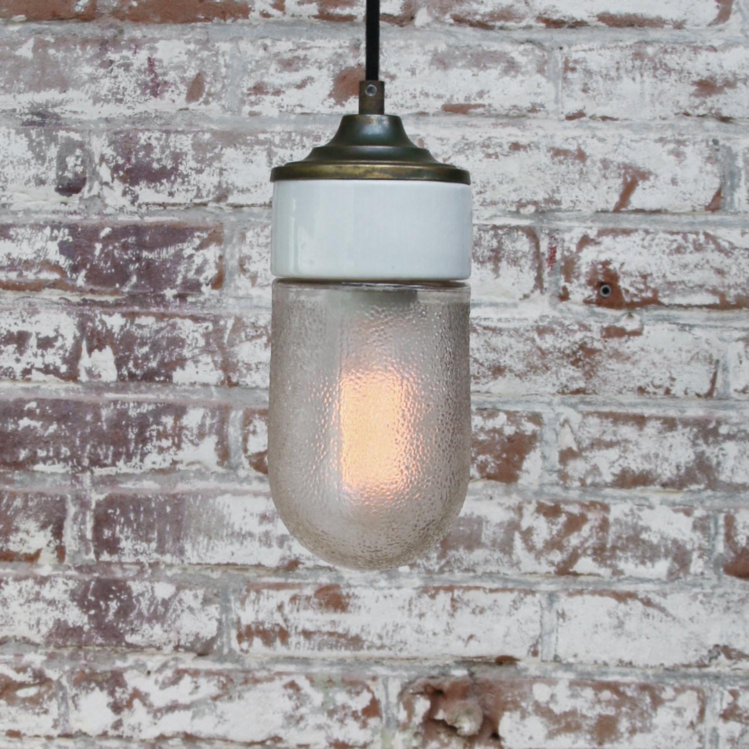 White Porcelain Frosted Glass Vintage Industrial Brass Pendant Lights 1