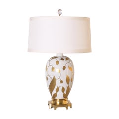 White Porcelain, Gold and Brass Marbro Lamp, circa 1950