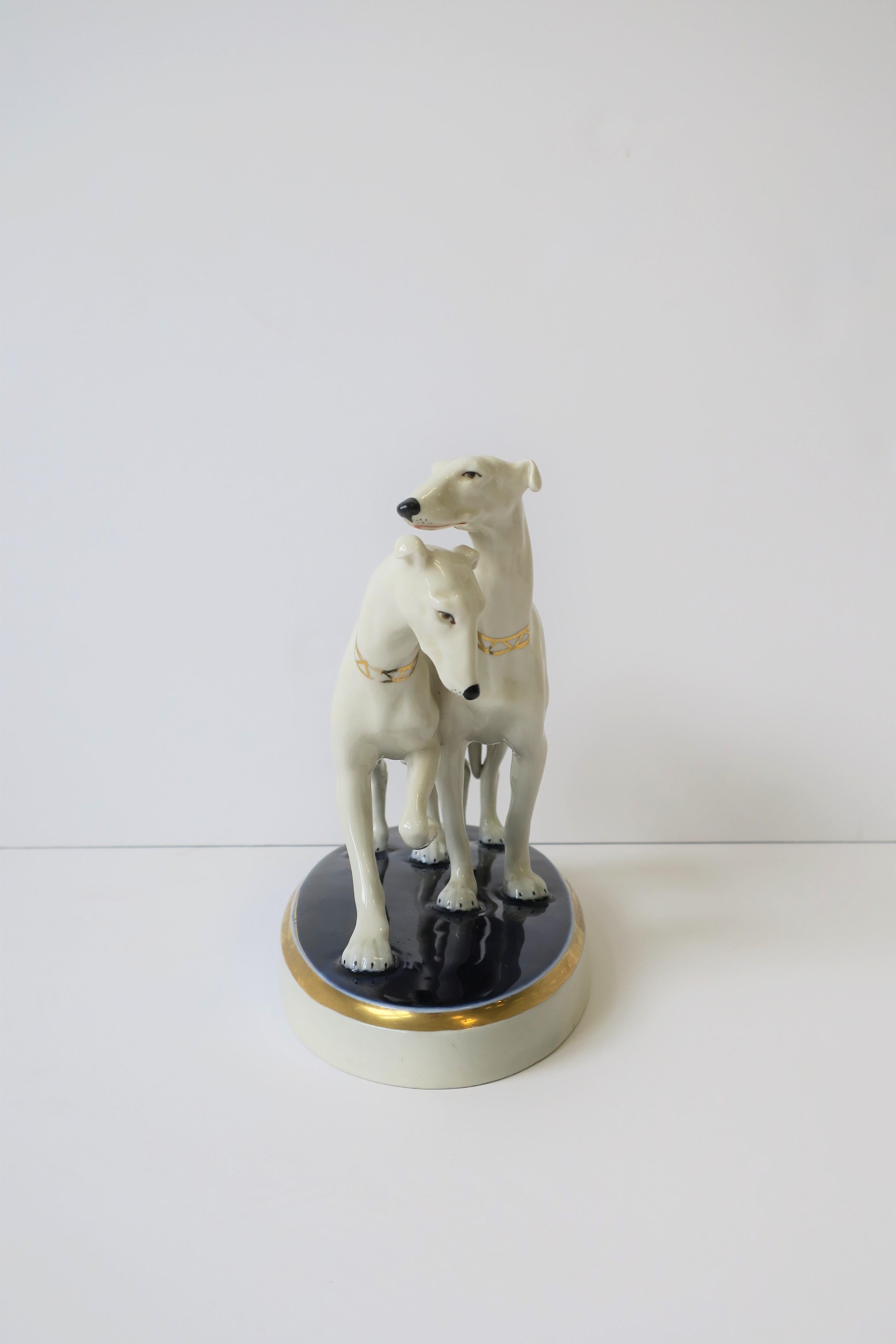 Art Deco White Porcelain Greyhound Dogs Sculpture by Royal Dux Bohemia  2