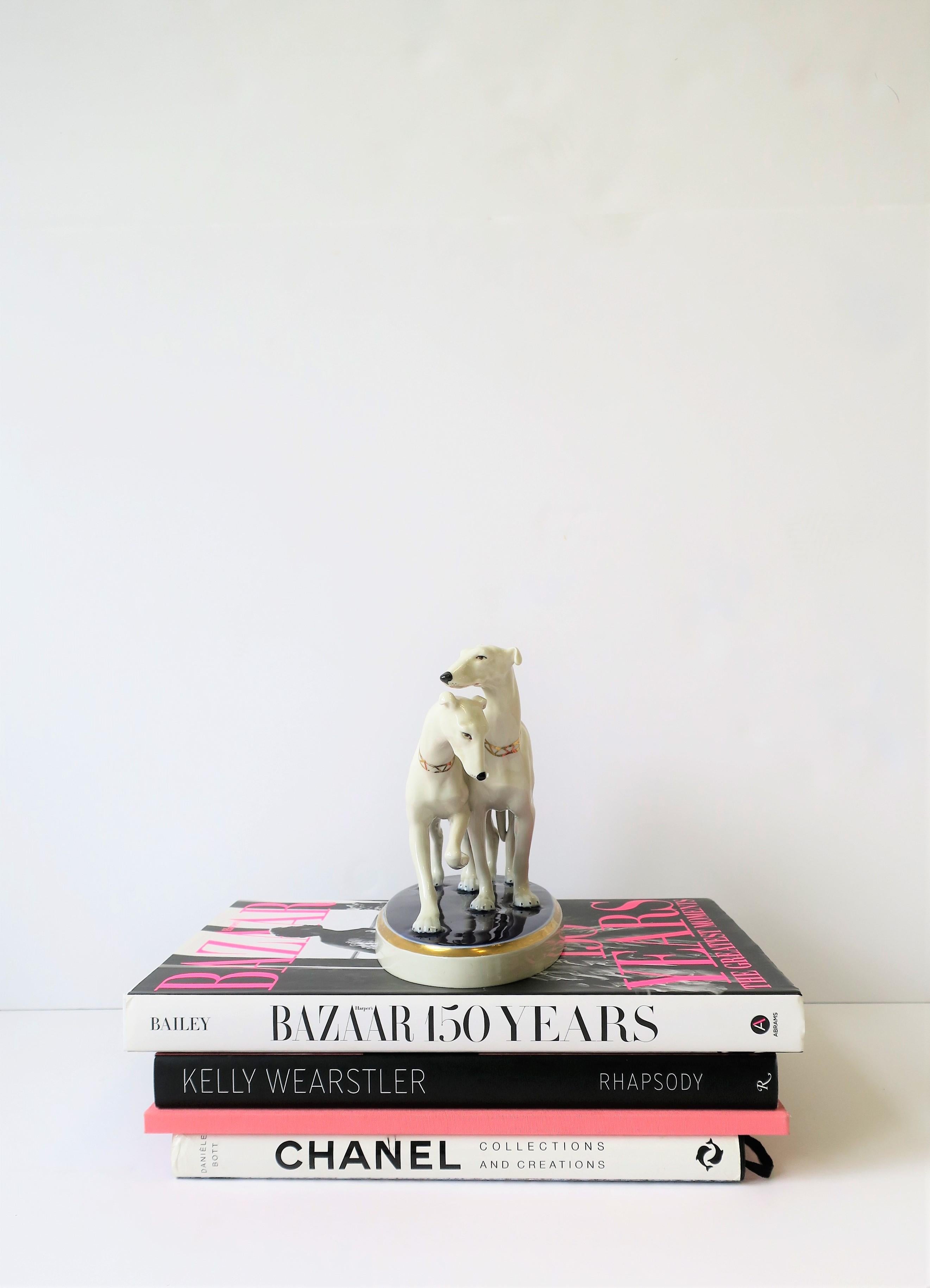 Art Deco White Porcelain Greyhound Dogs Sculpture by Royal Dux Bohemia  3