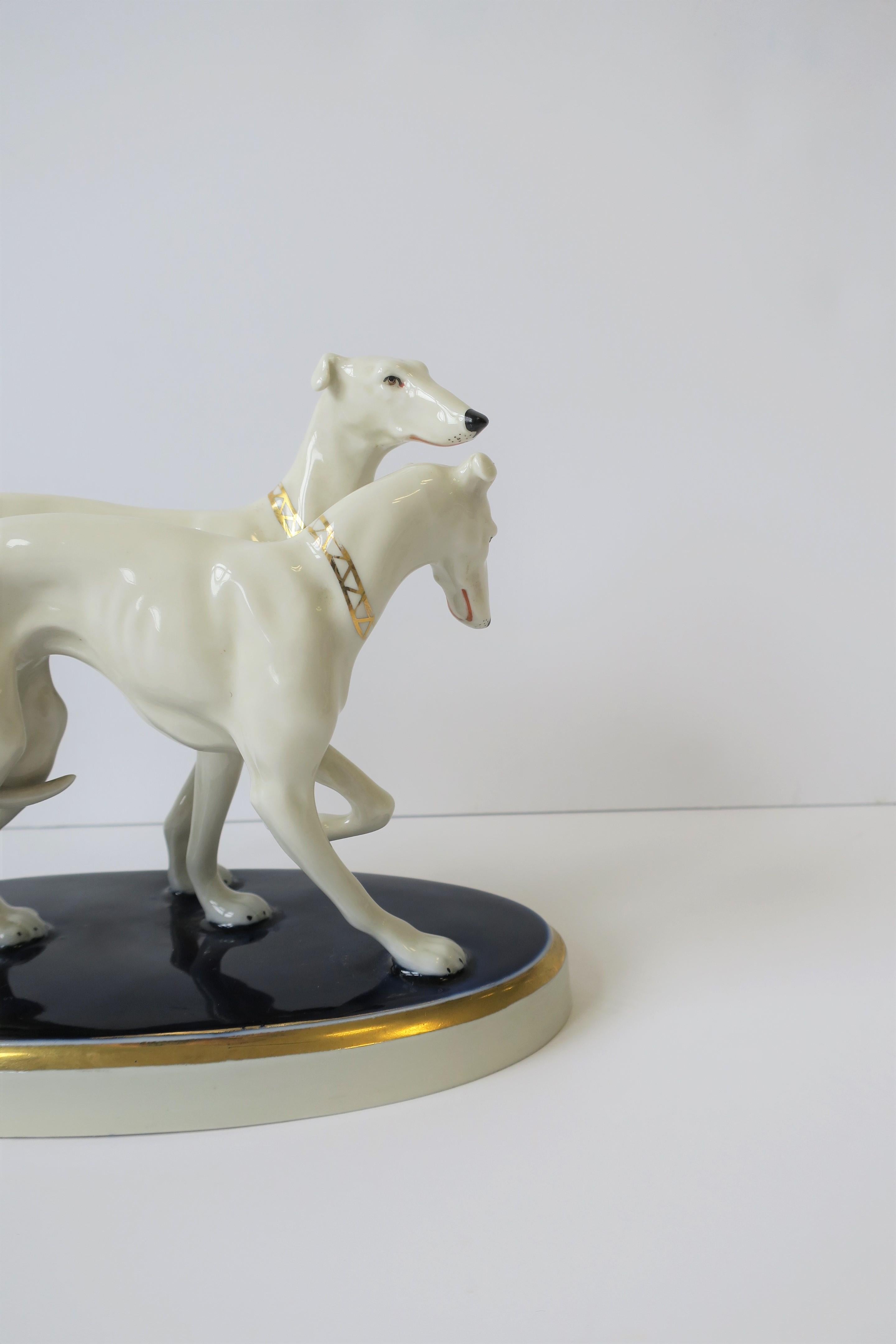 Art Deco White Porcelain Greyhound Dogs Sculpture by Royal Dux Bohemia  4