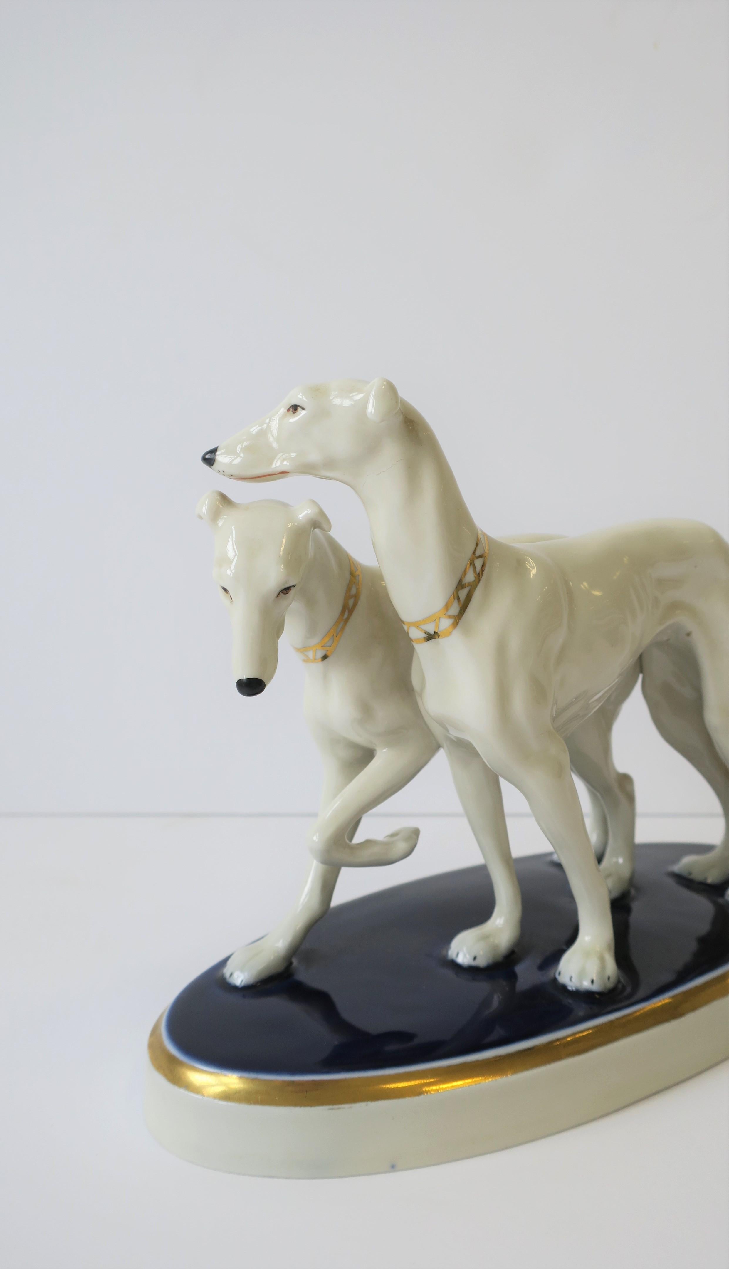 Art Deco White Porcelain Greyhound Dogs Sculpture by Royal Dux Bohemia  5