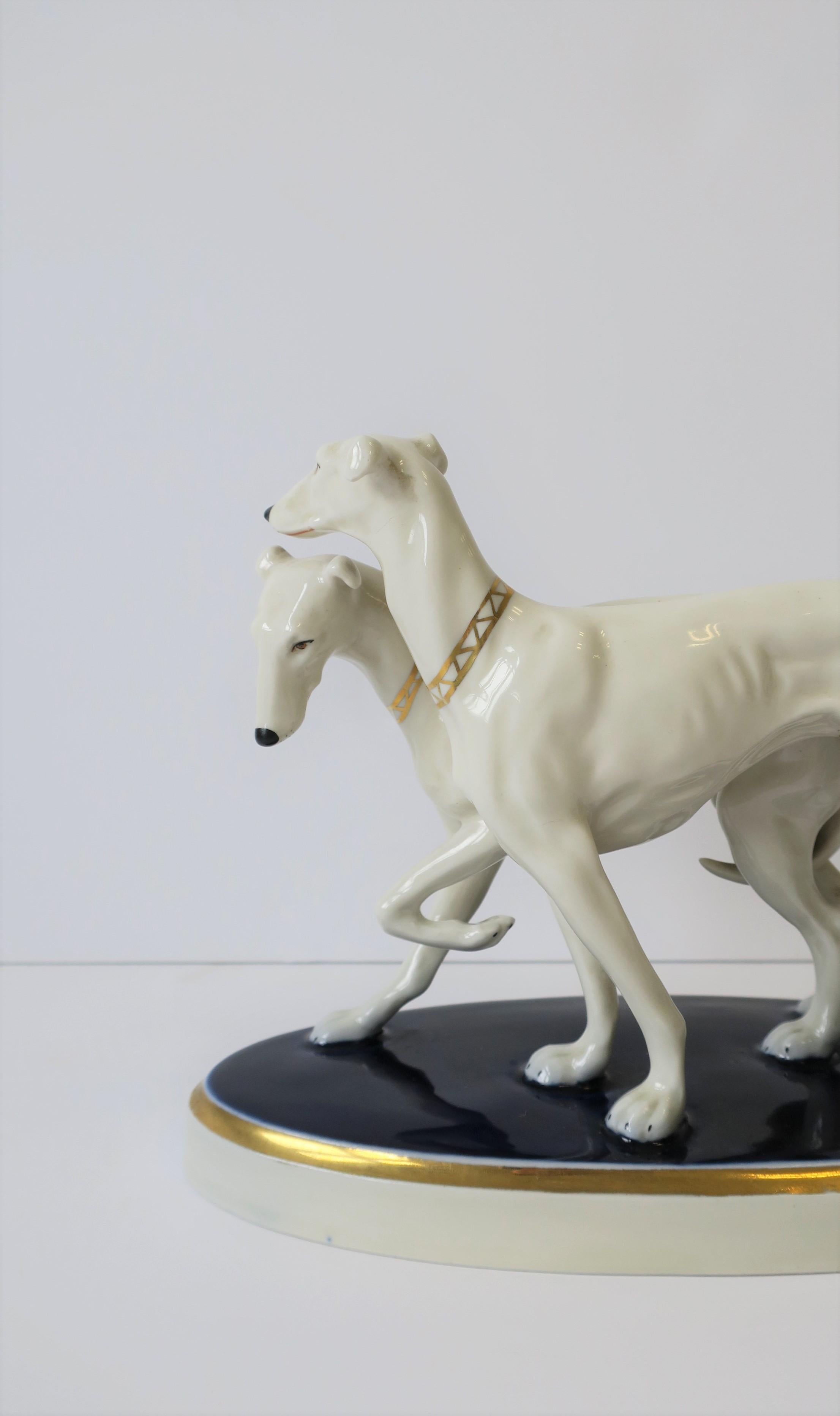 Art Deco White Porcelain Greyhound Dogs Sculpture by Royal Dux Bohemia  6