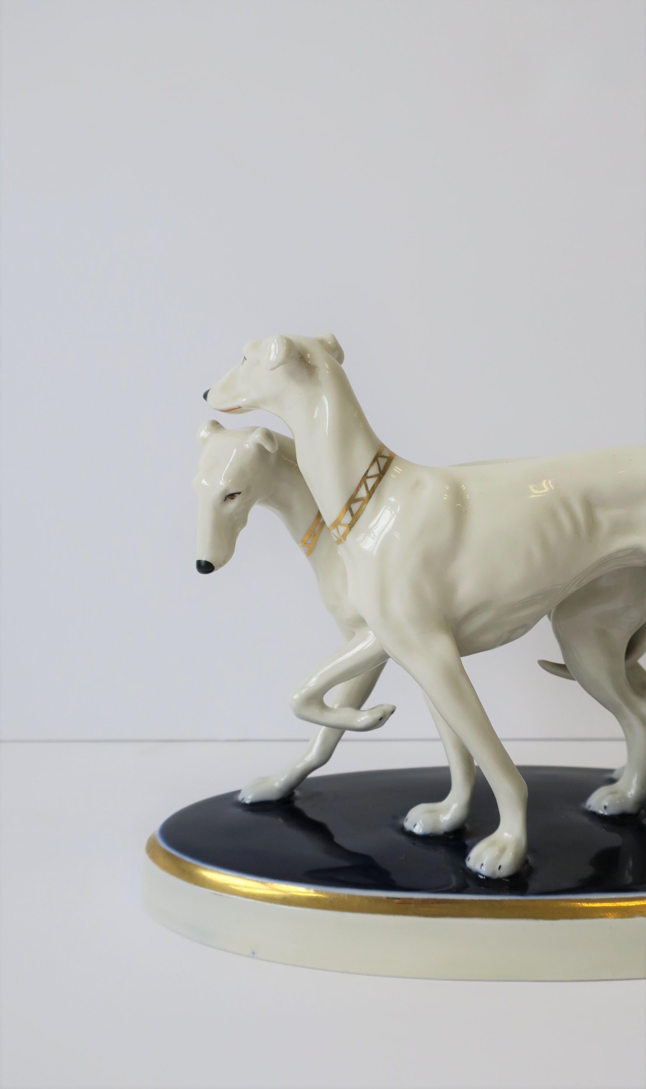 Art Deco White Porcelain Greyhound Dogs Sculpture by Royal Dux Bohemia 6