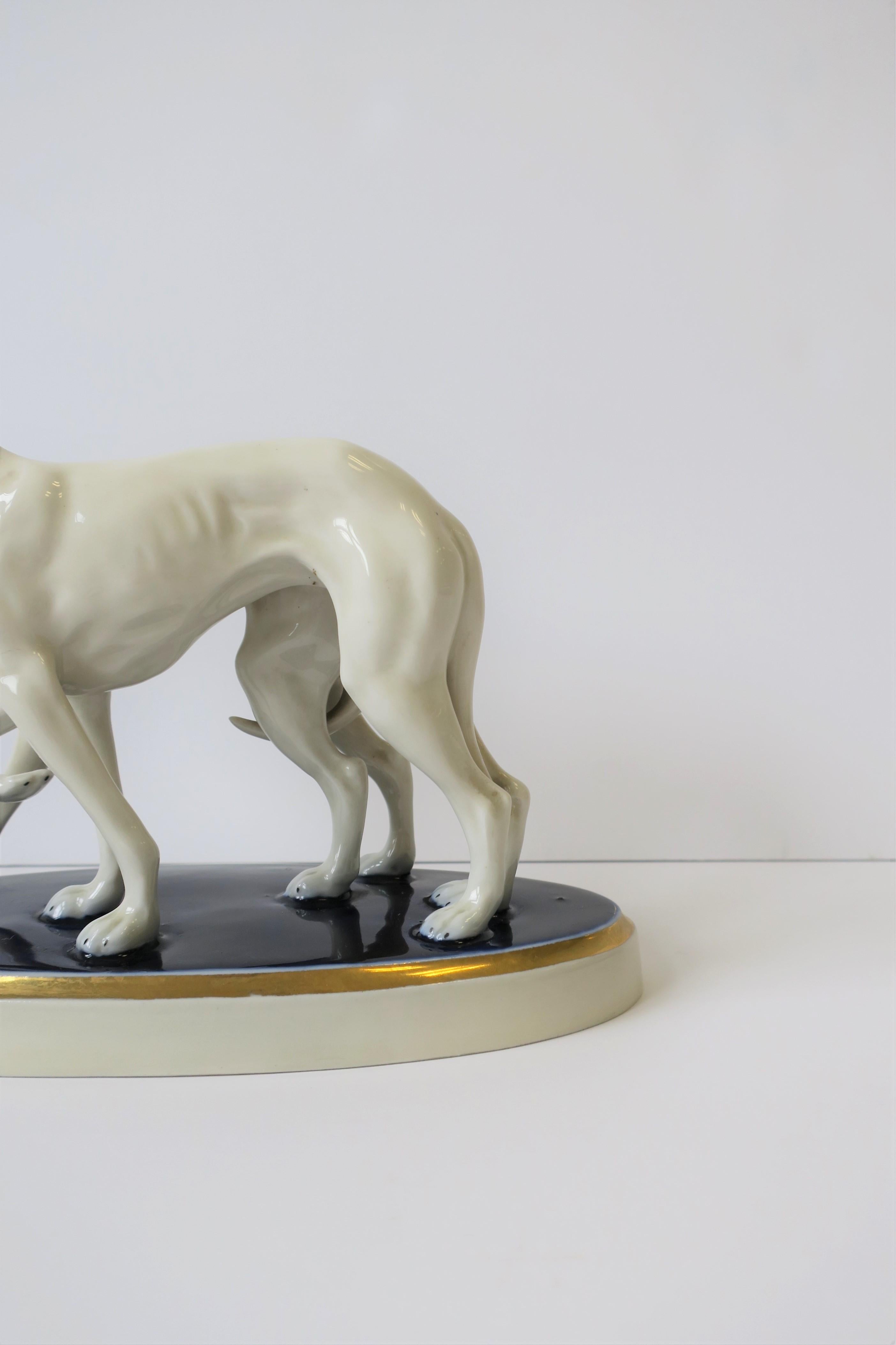 Art Deco White Porcelain Greyhound Dogs Sculpture by Royal Dux Bohemia  7