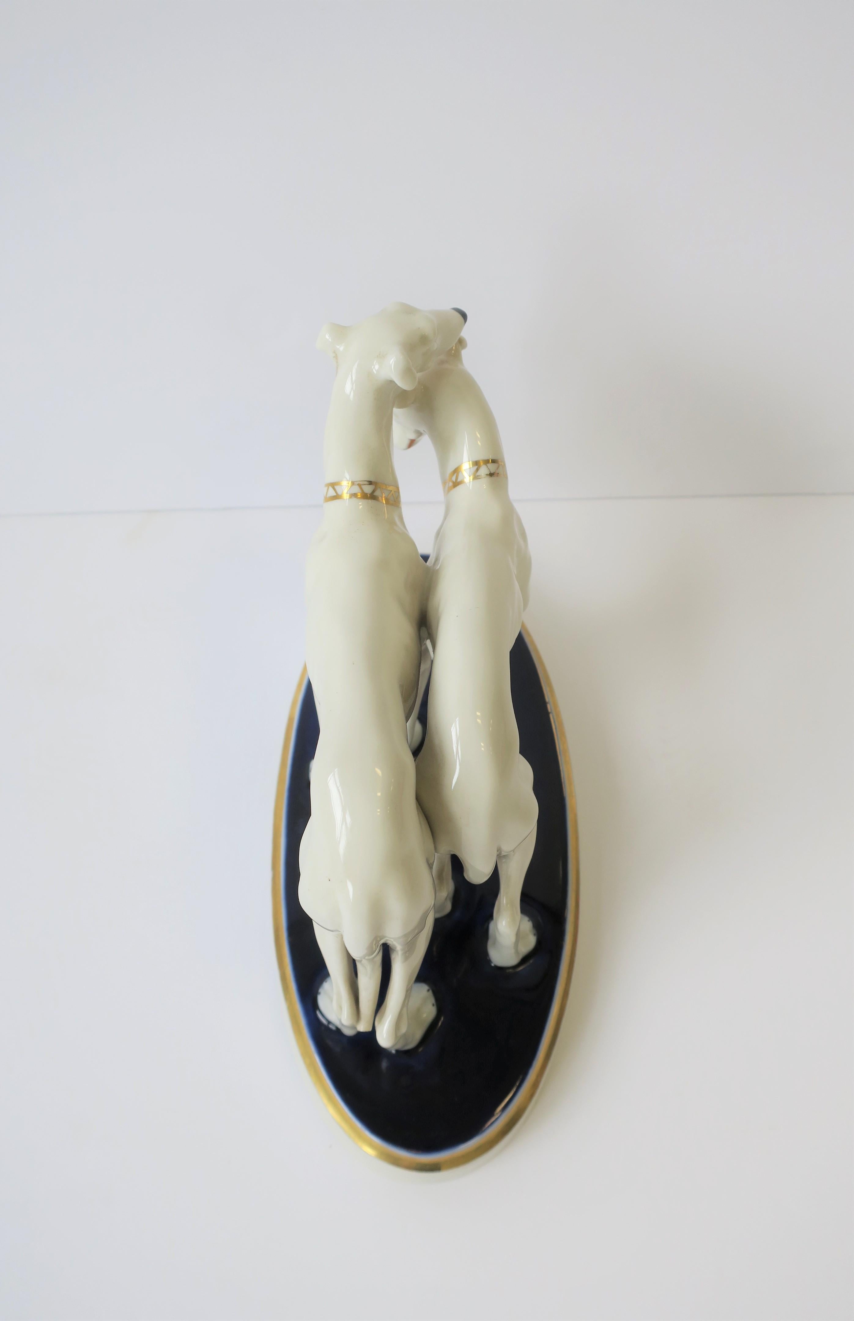 Art Deco White Porcelain Greyhound Dogs Sculpture by Royal Dux Bohemia  8