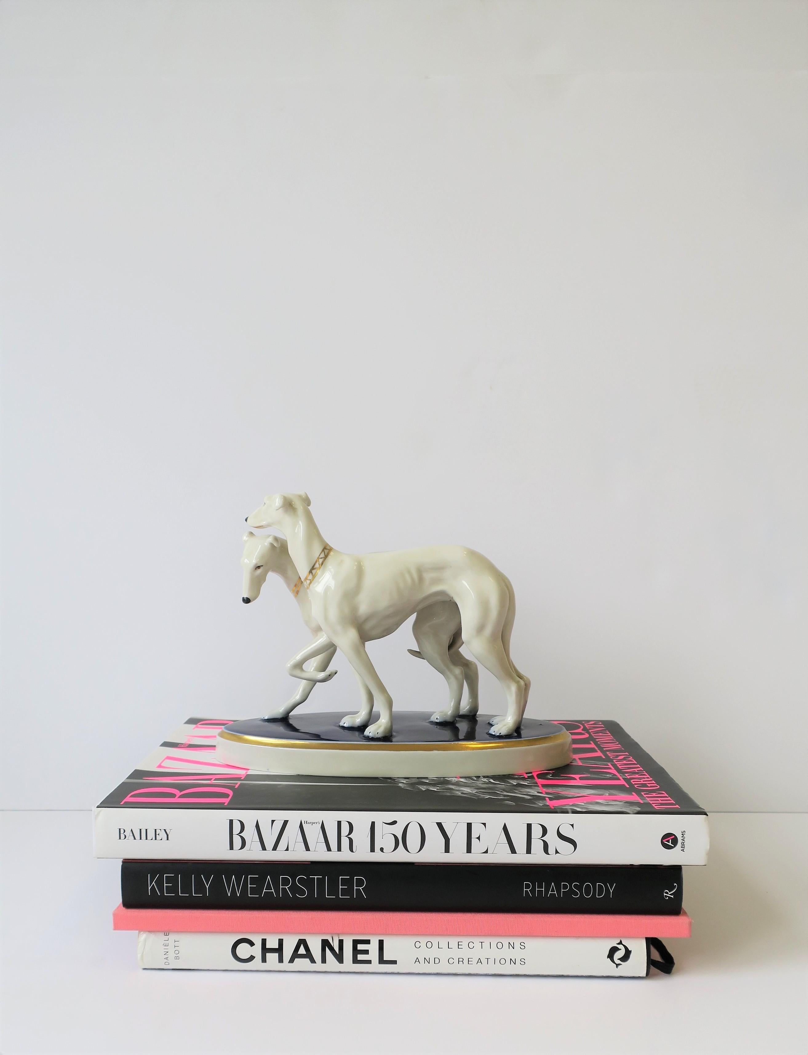 Art Deco White Porcelain Greyhound Dogs Sculpture by Royal Dux Bohemia In Good Condition In New York, NY