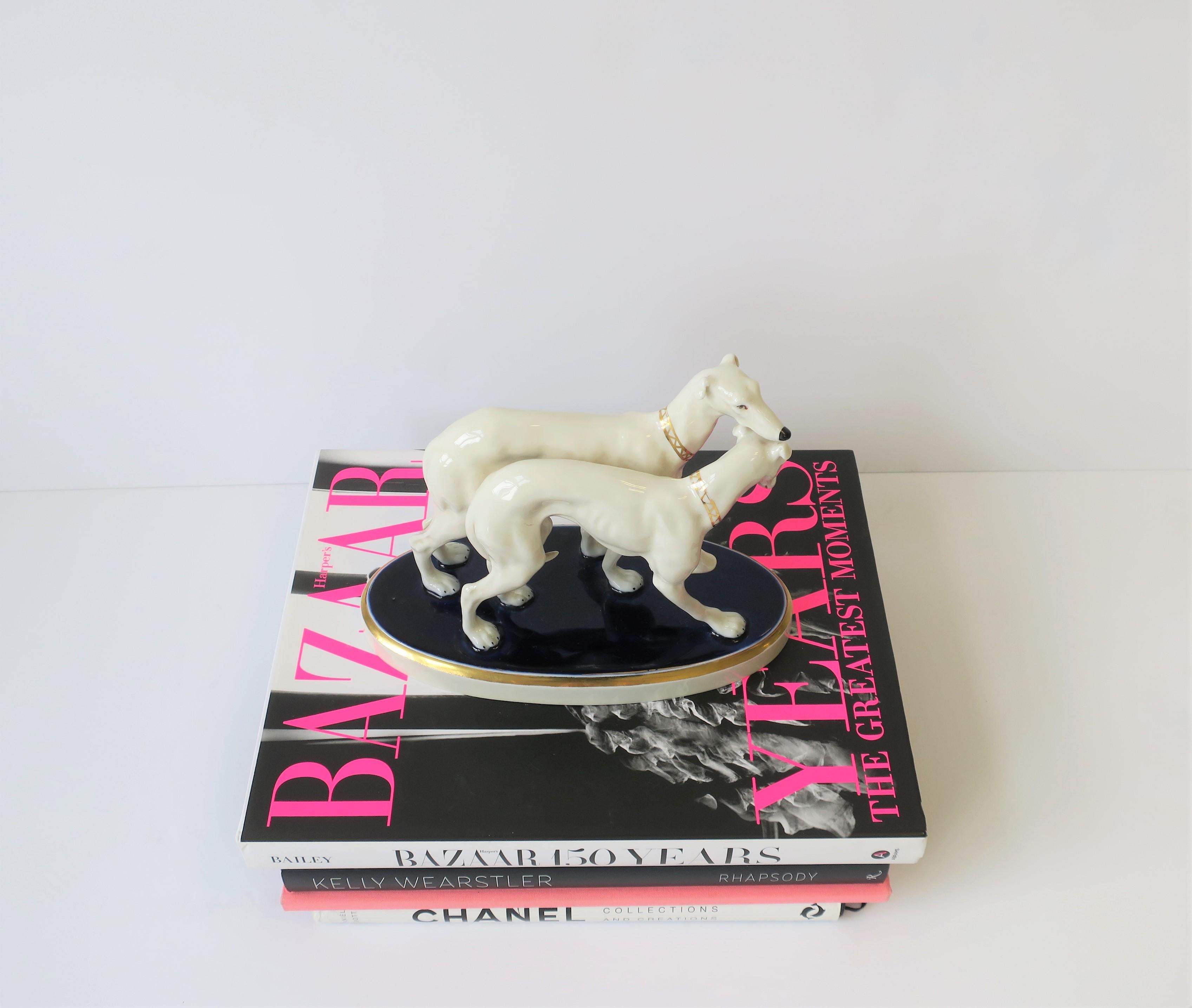 Art Deco White Porcelain Greyhound Dogs Sculpture by Royal Dux Bohemia  1