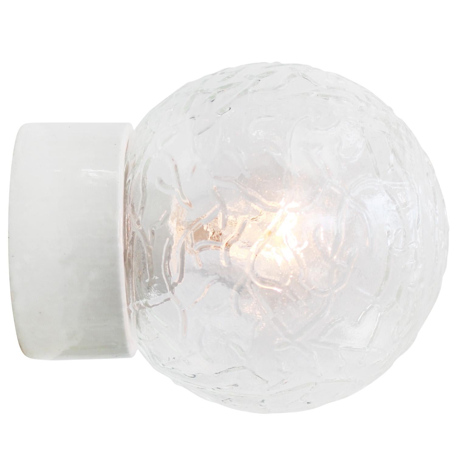 Mid-Century Modern White Porcelain Mid-Century Clear Glass Scones Flush Mount Wall Lamps For Sale