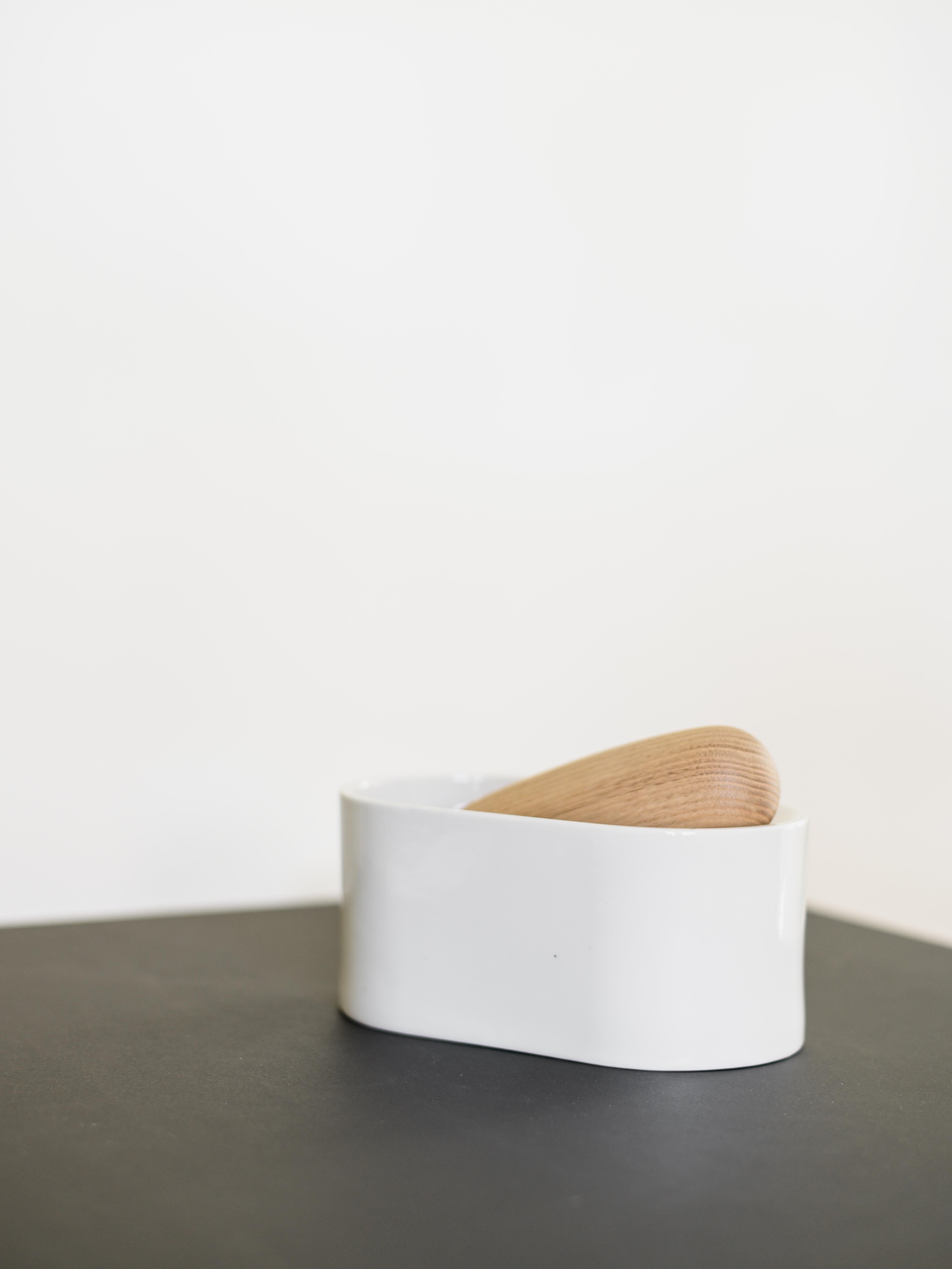 Organic Modern White Porcelain Moer Mortar and Pestle Handcrafted in Portugal by Origin Made For Sale