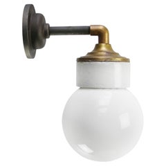 Vintage White Porcelain Opaline Glass Brass Wall Lamps Sconces