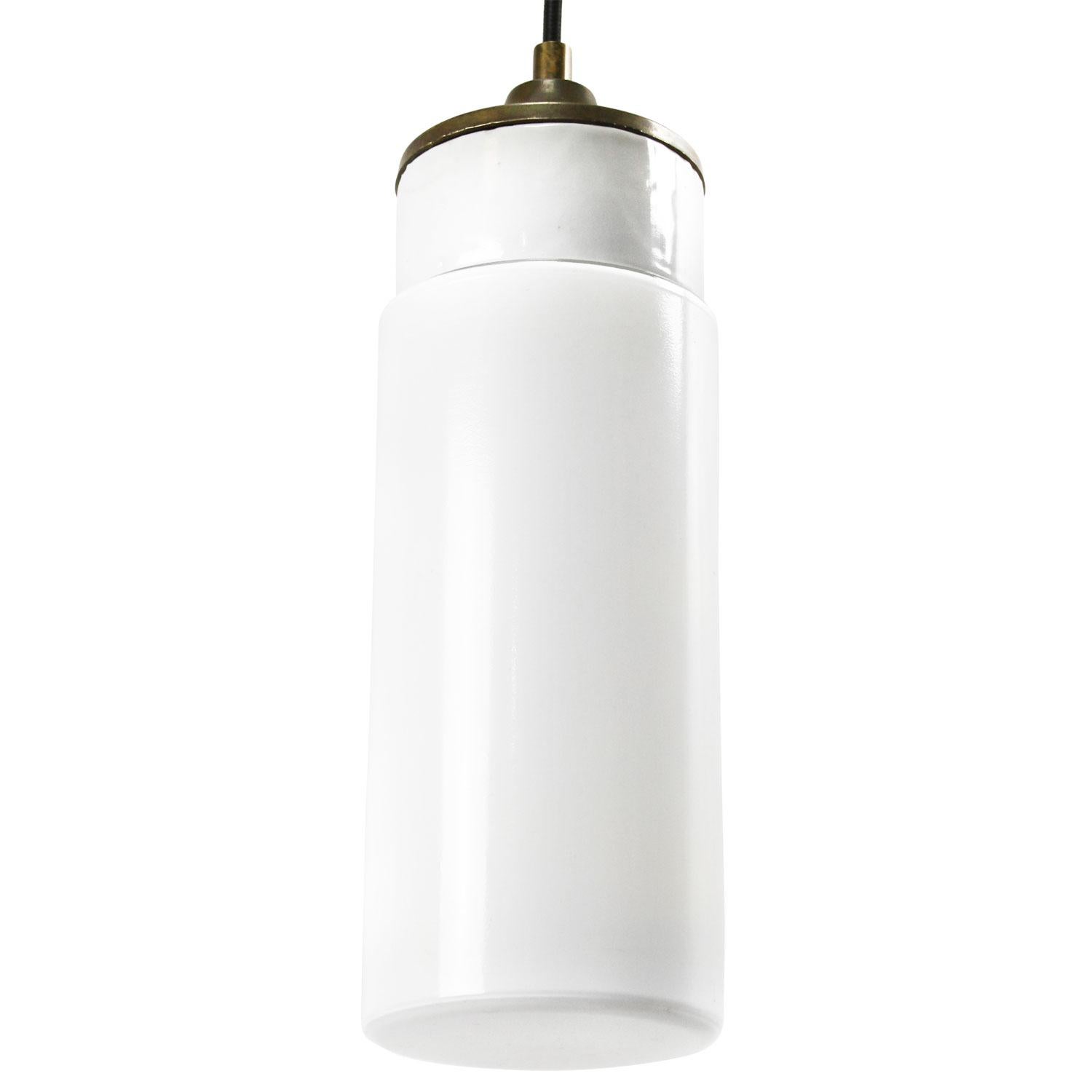 White Porcelain Opaline Glass Vintage Industrial Brass Pendant Lights In Excellent Condition In Amsterdam, NL