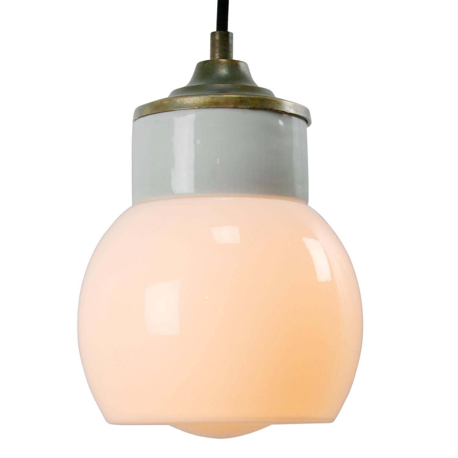 White Porcelain Opaline Glass Vintage Industrial Brass Pendant Lights In Excellent Condition For Sale In Amsterdam, NL