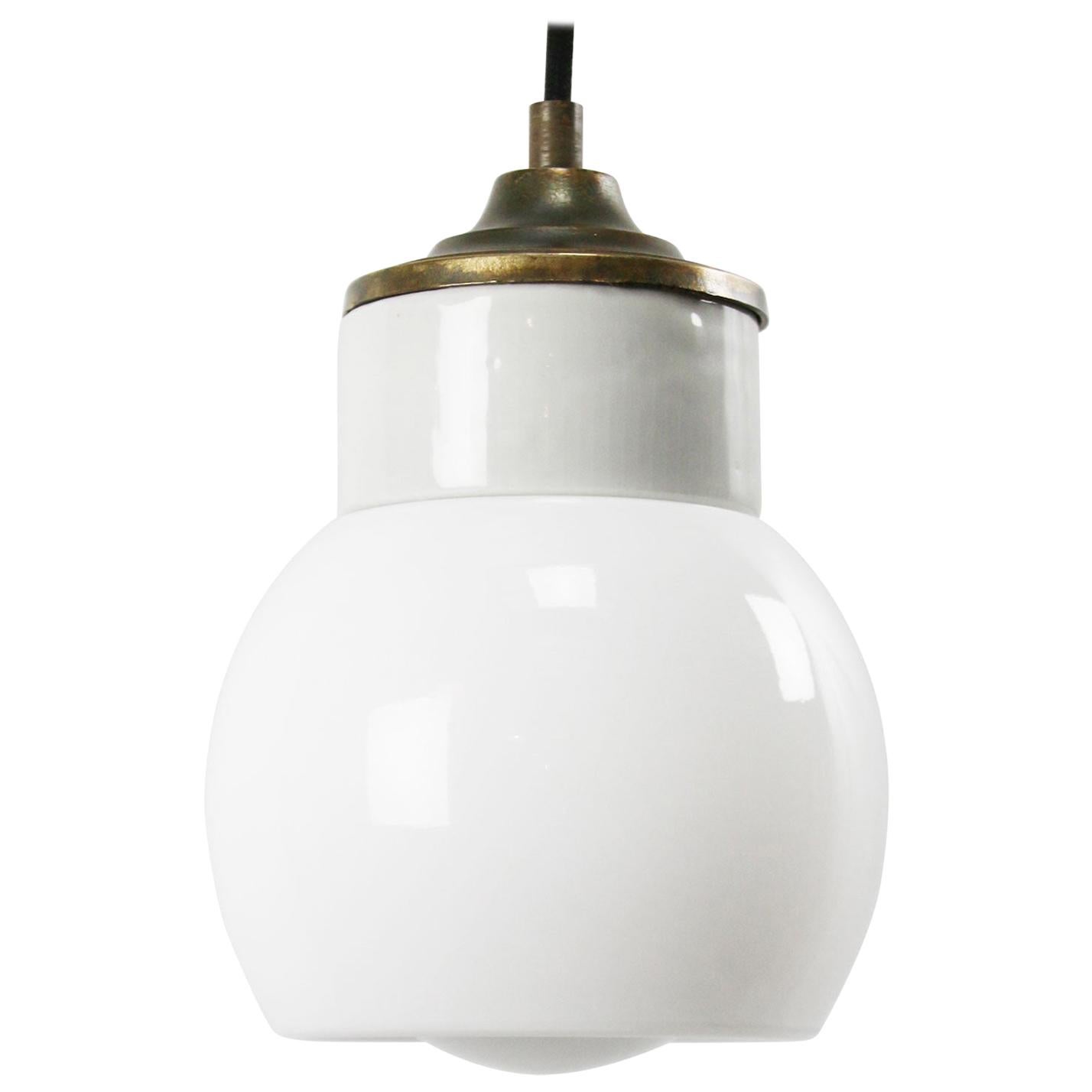 White Porcelain Opaline Glass Vintage Industrial Brass Pendant Lights