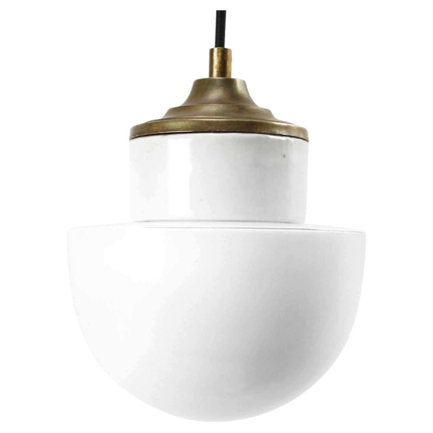 White Porcelain Opaline Glass Vintage Industrial Brass Pendant Lights