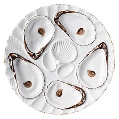 White Porcelain Oyster Serving Plate in Brown and Gold, 1800s, Germany