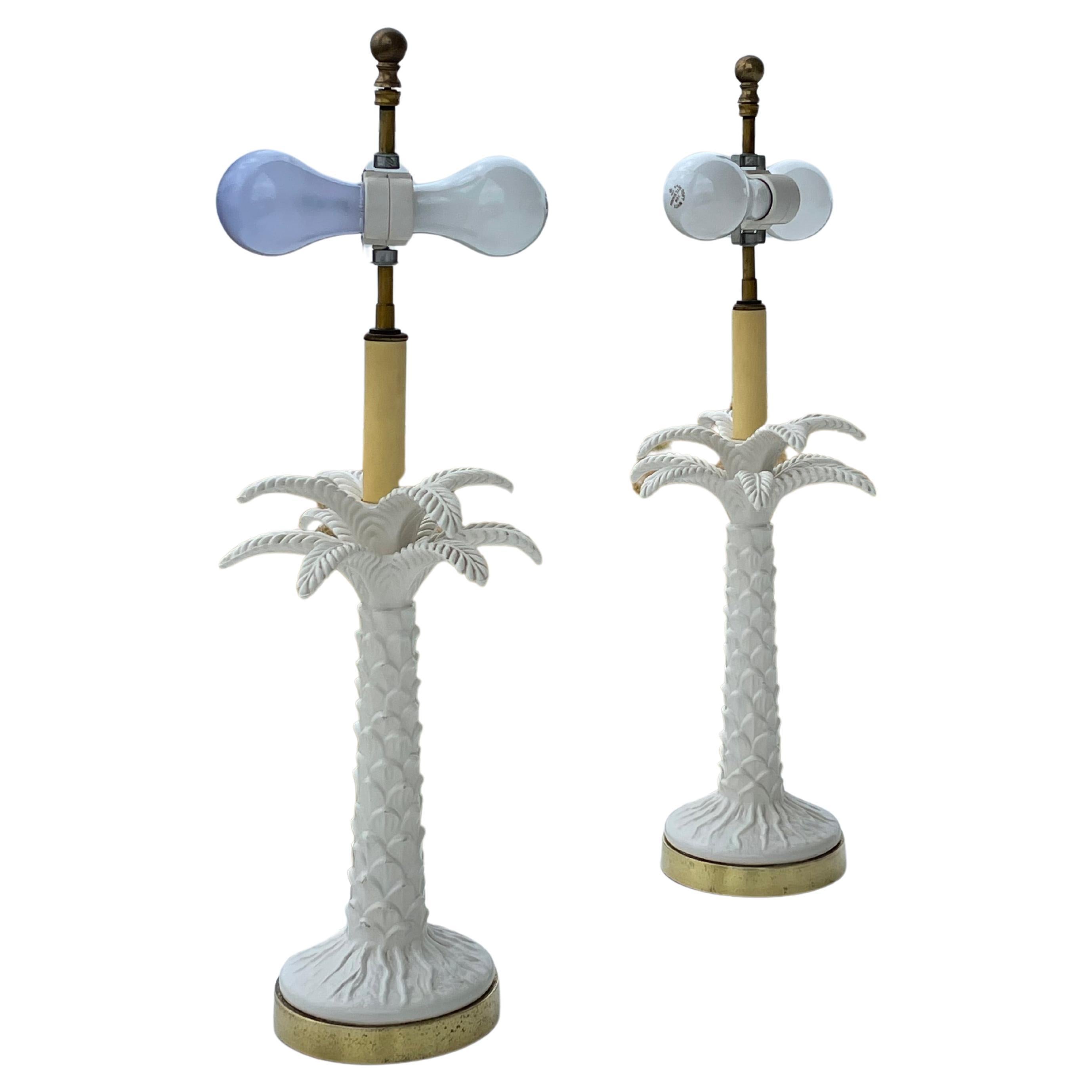 White Porcelain Palm Tree Table Lamps For Sale