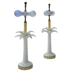 Vintage White Porcelain Palm Tree Table Lamps