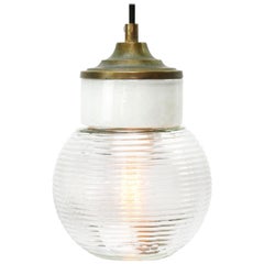 White Porcelain Ribbed Clear Glass Vintage Industrial Brass Pendant Lights