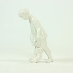 White Porcelain Sculpture of a Girl with a Teddybear, Czechoslovakia