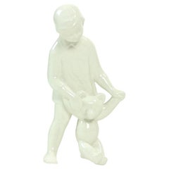 White Porcelain Sculpture of a Girl with a Teddybear, Czechoslovakia