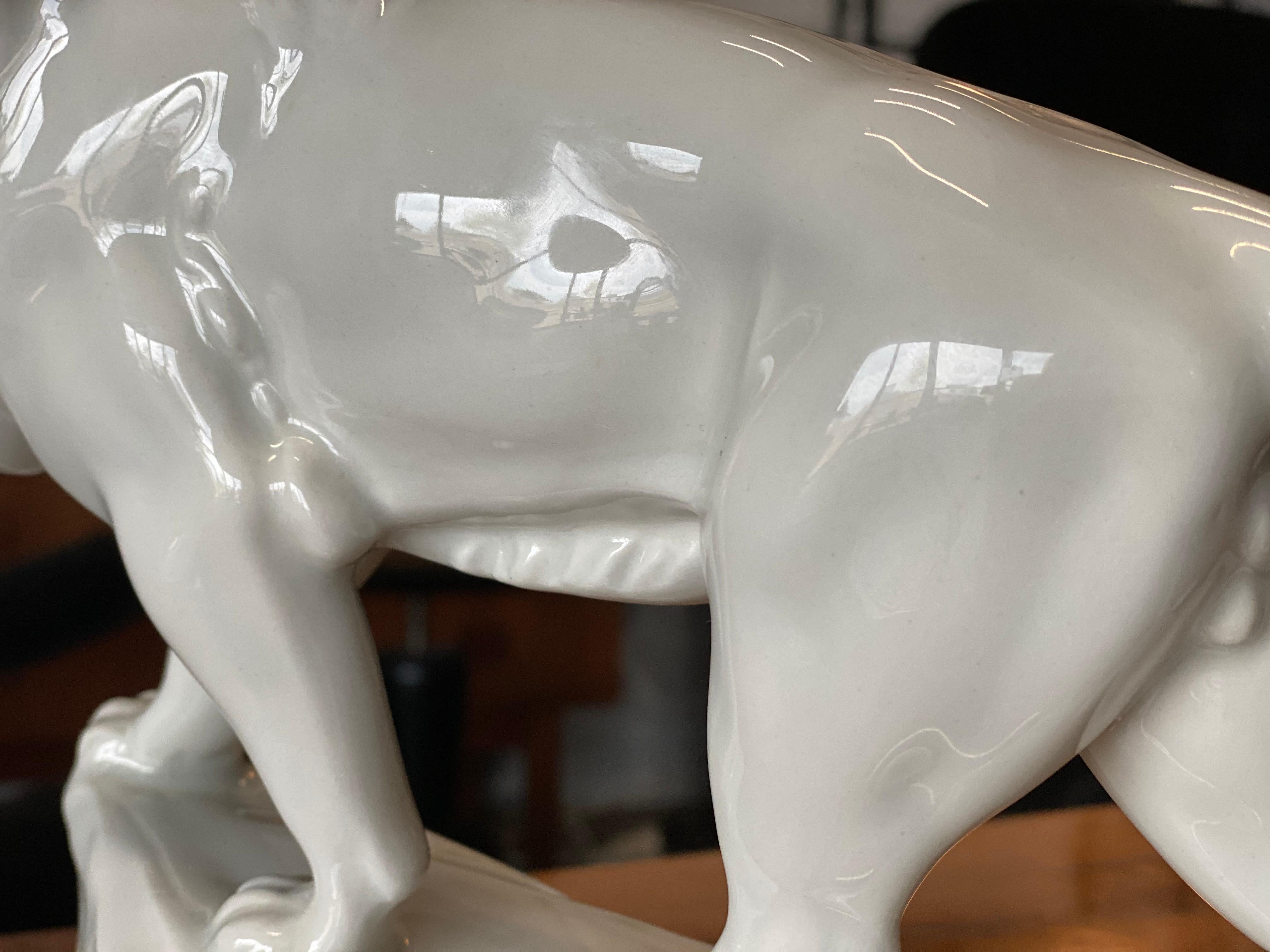 European White Porcelain Sculpture of a Lion, Mid 20th Century