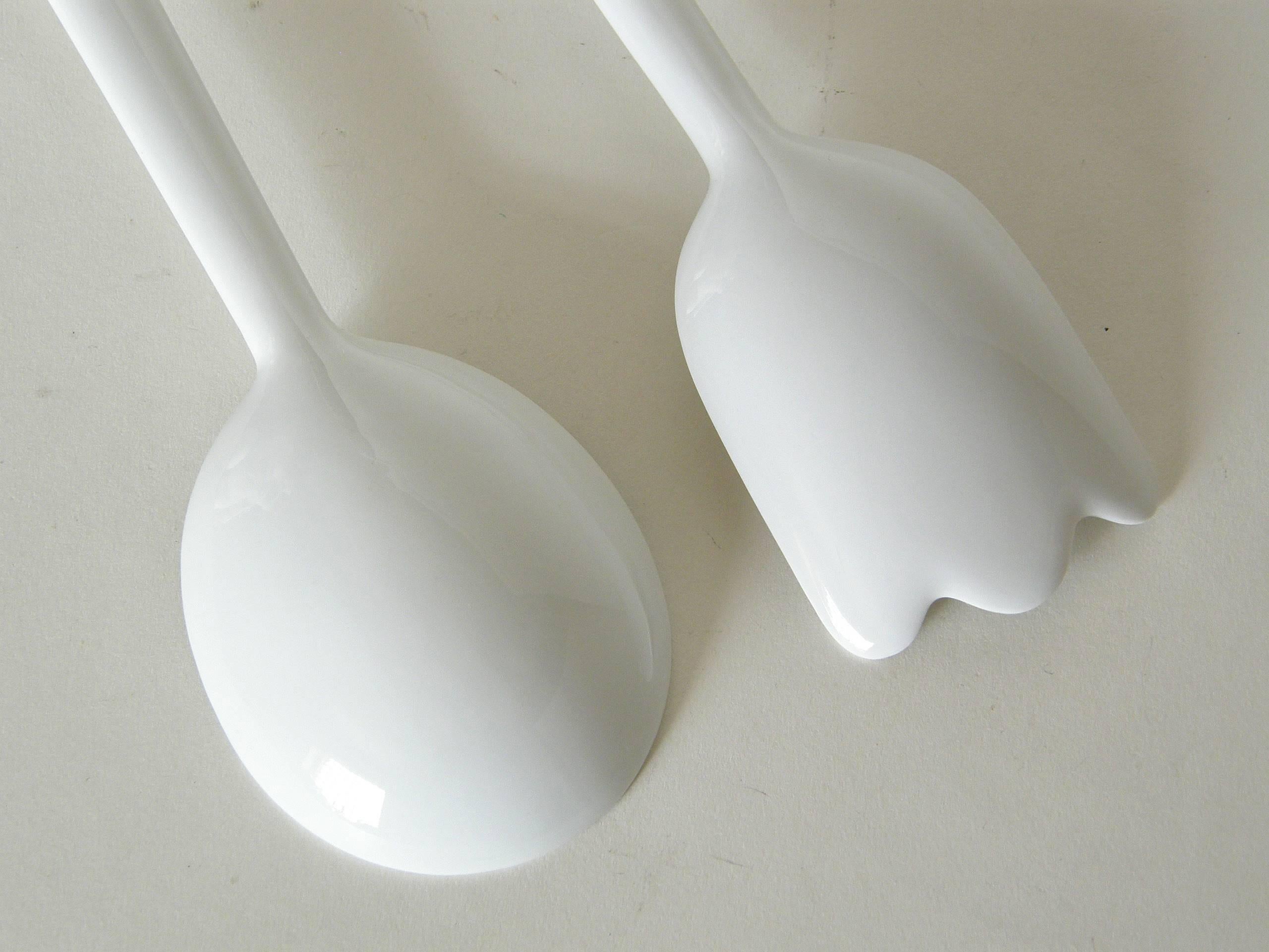 Glazed White Porcelain Serving Fork and Spoon