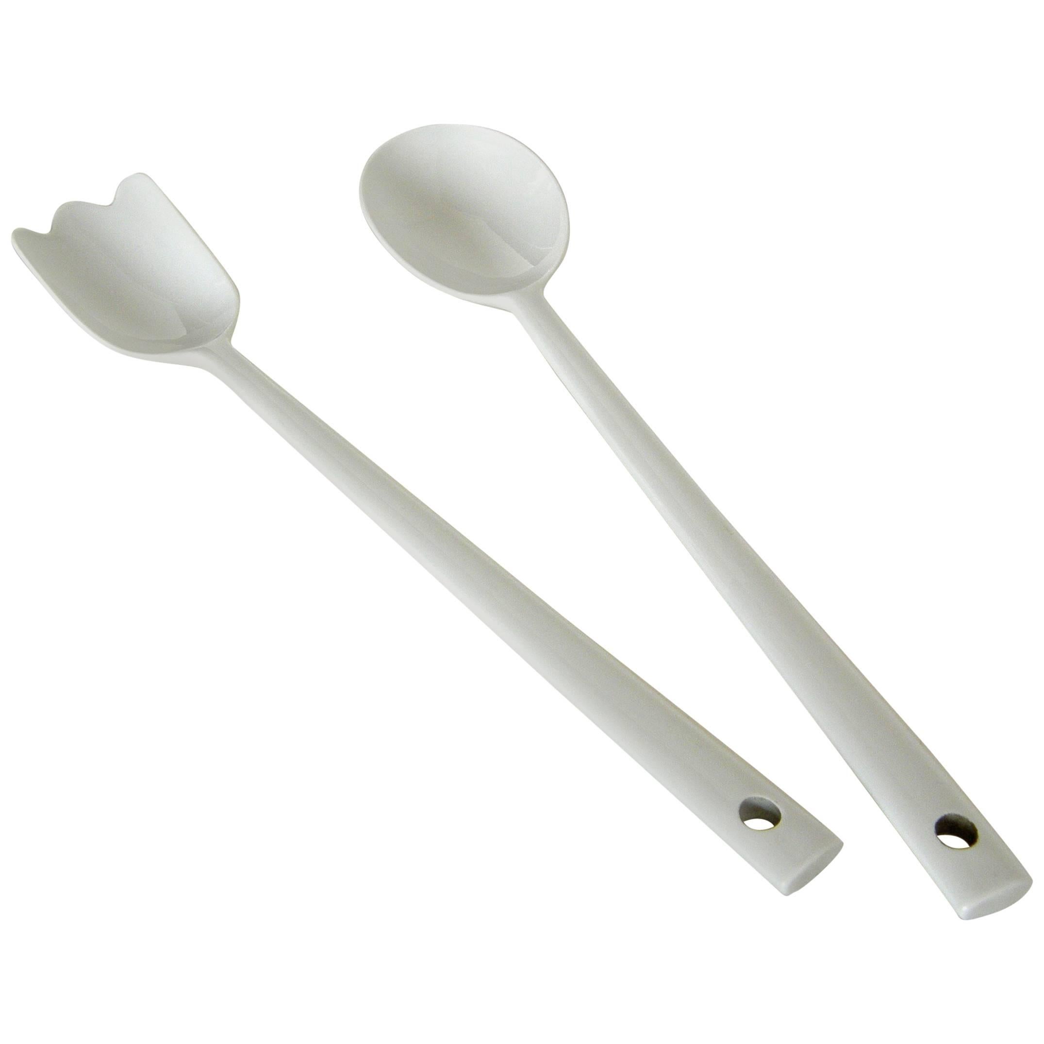White Porcelain Serving Fork and Spoon