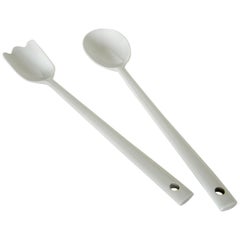 Vintage White Porcelain Serving Fork and Spoon