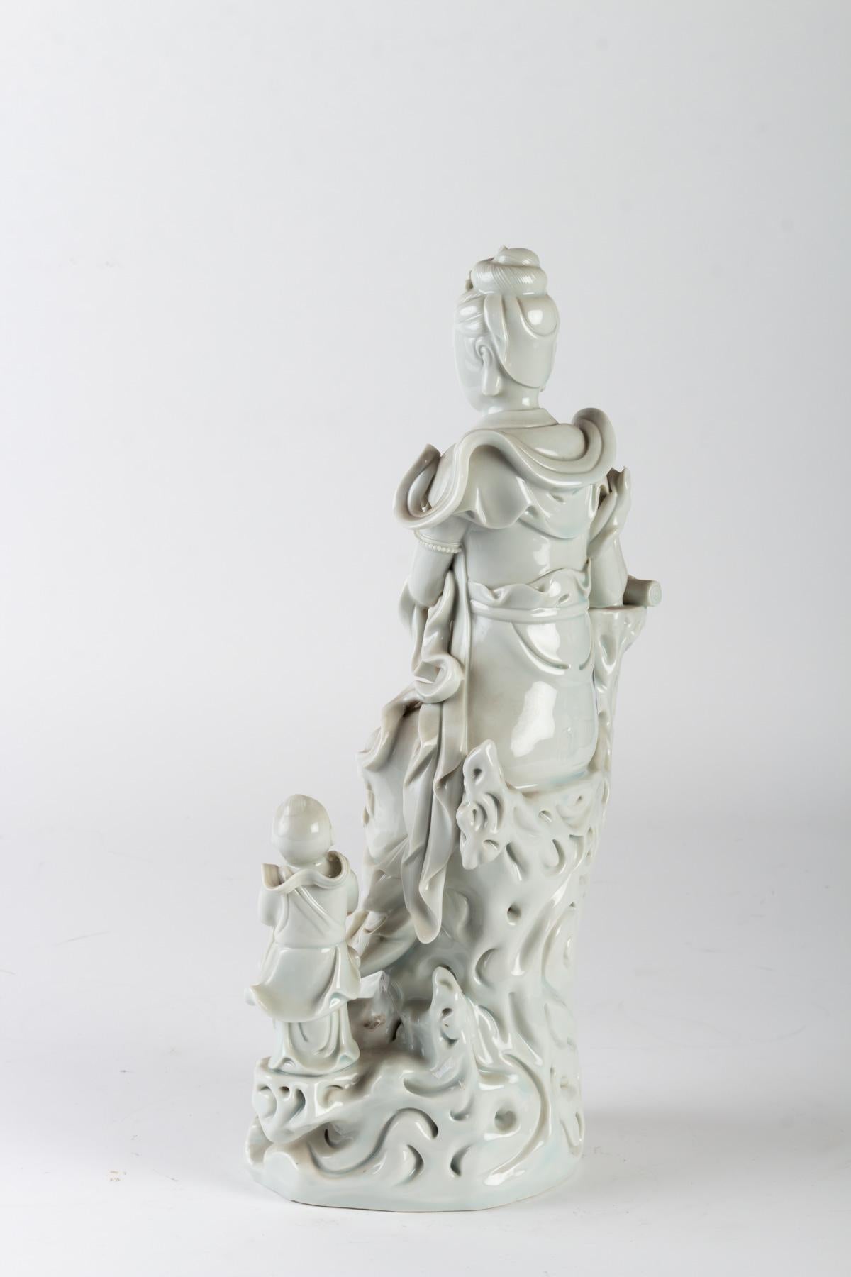 20th Century White Porcelain Statuette of a Divinity and His Child