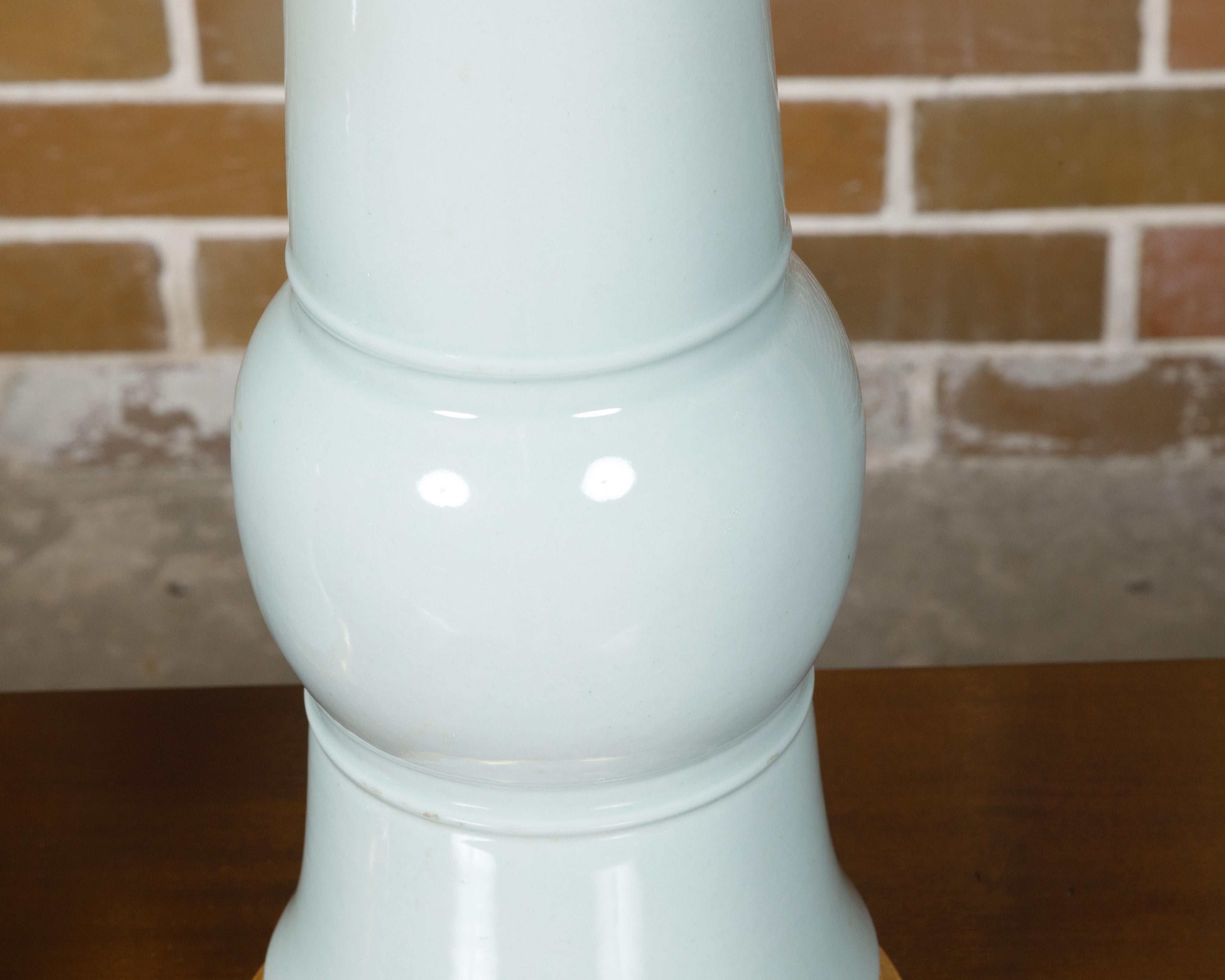 Brass White Porcelain Table Lamps on Custom Giltwood Bases, a Pair Wired for the USA For Sale
