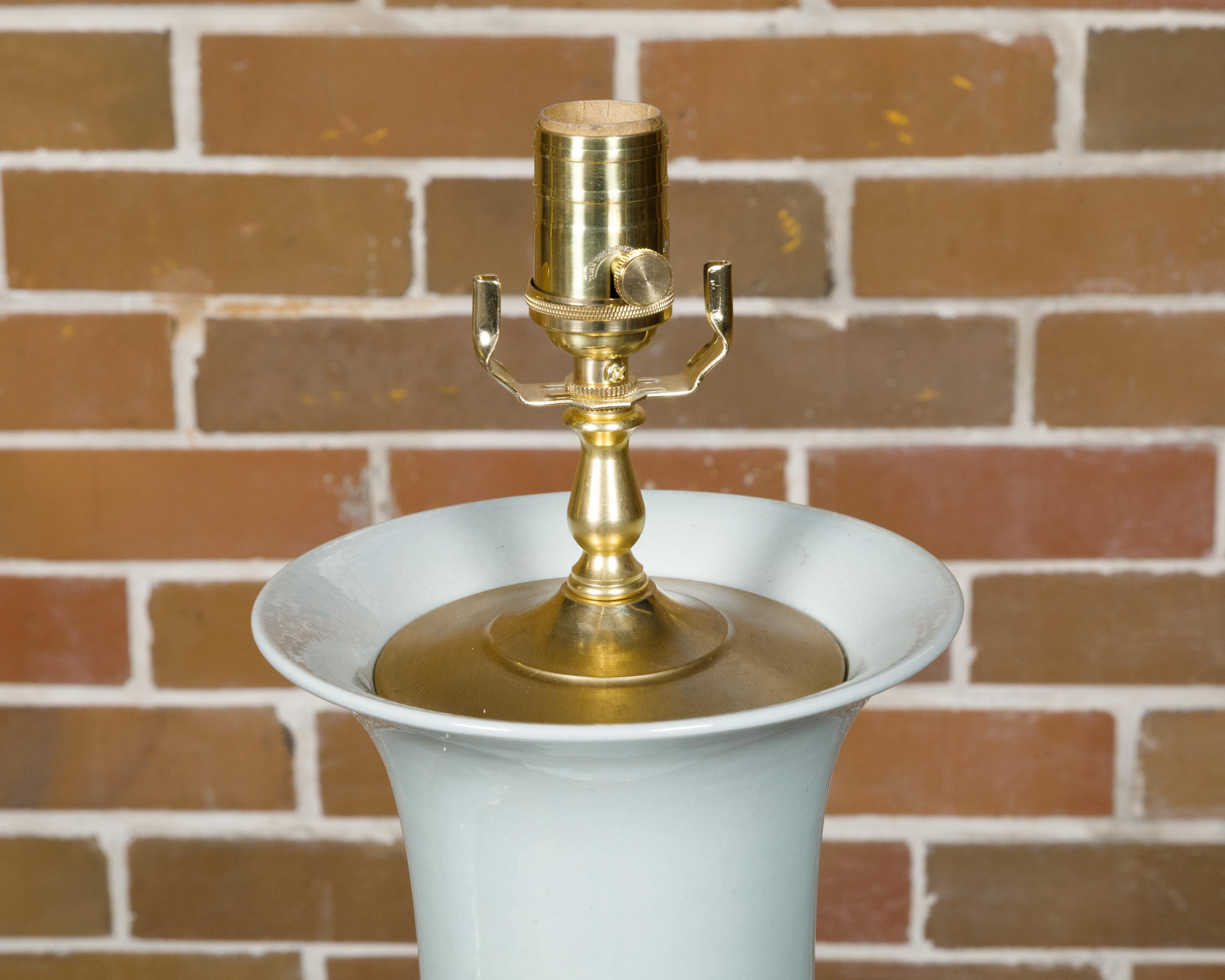 White Porcelain Table Lamps on Custom Giltwood Bases, a Pair Wired for the USA For Sale 1