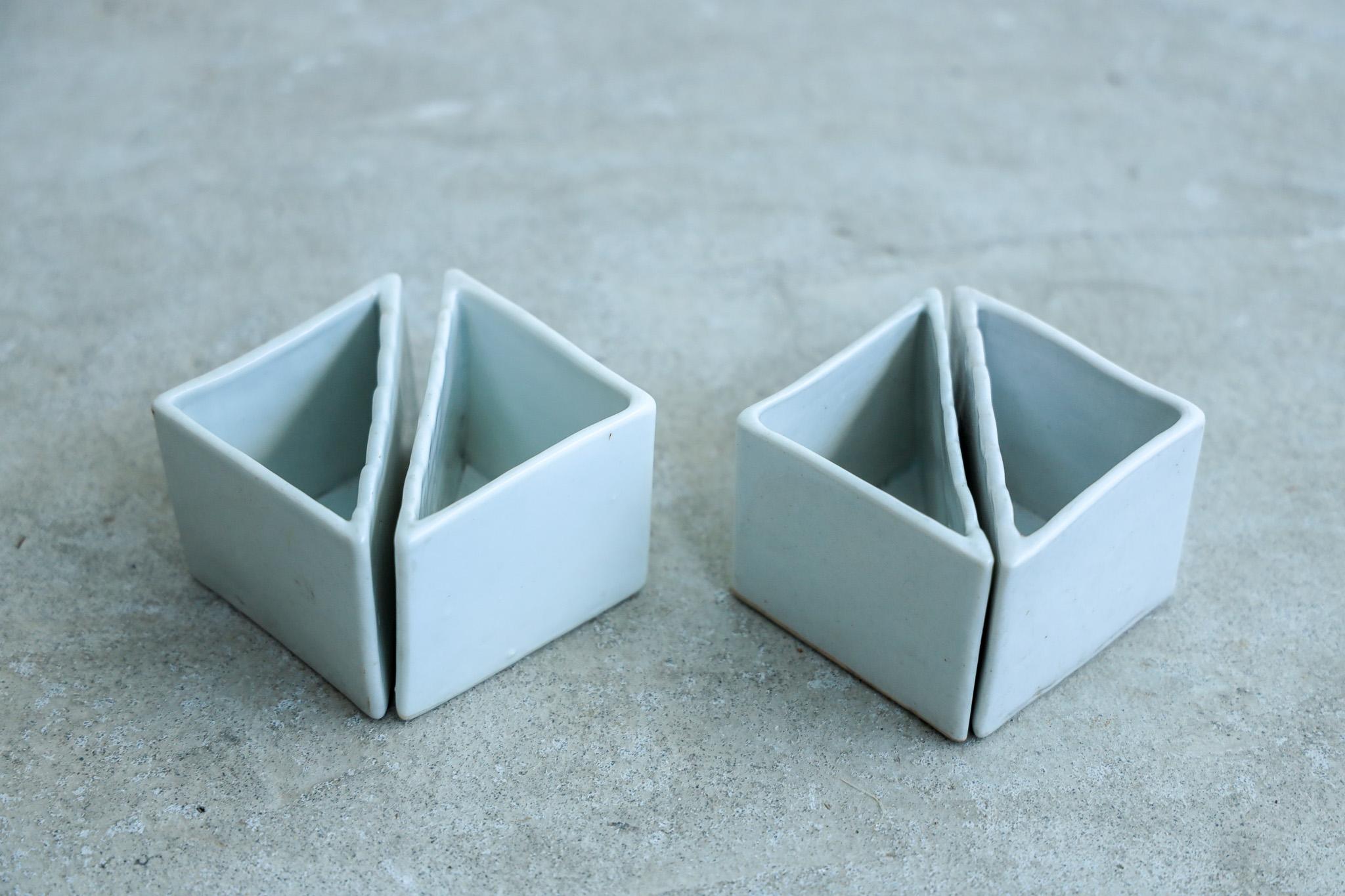 20th Century White porcelain triangular container, ceramic, japanese antique For Sale