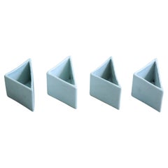 Contenitore triangolare in porcellana bianca, ceramica, antiquariato giapponese
