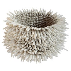 White Porcelain Tubular Shapes Hand Made Bowl, France, Contemporary