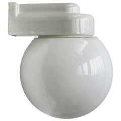 White Porcelain Vintage Bauhaus Opaline Glass Wall Lamp Scones