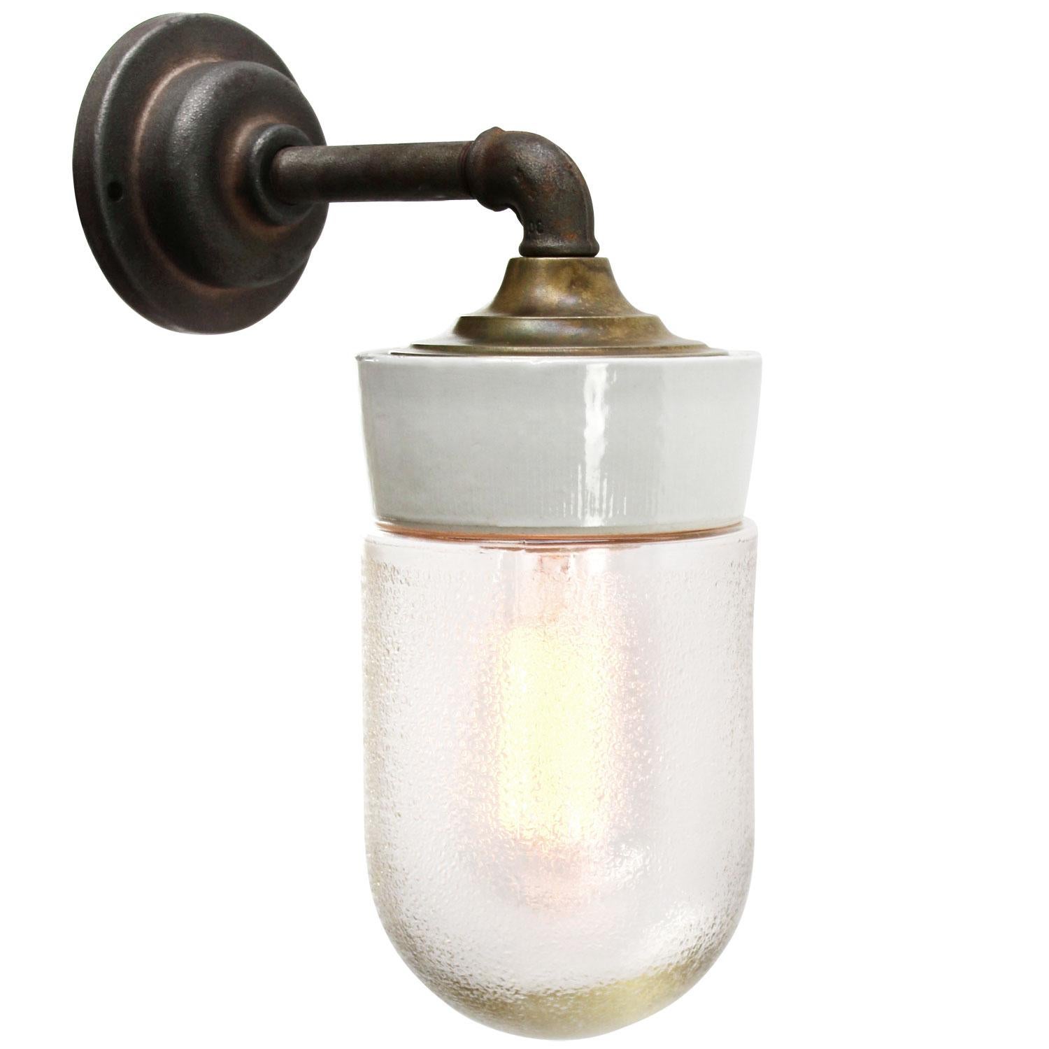 Industrial White Porcelain Vintage Brass Frosted Glass Scones Wall Lights 