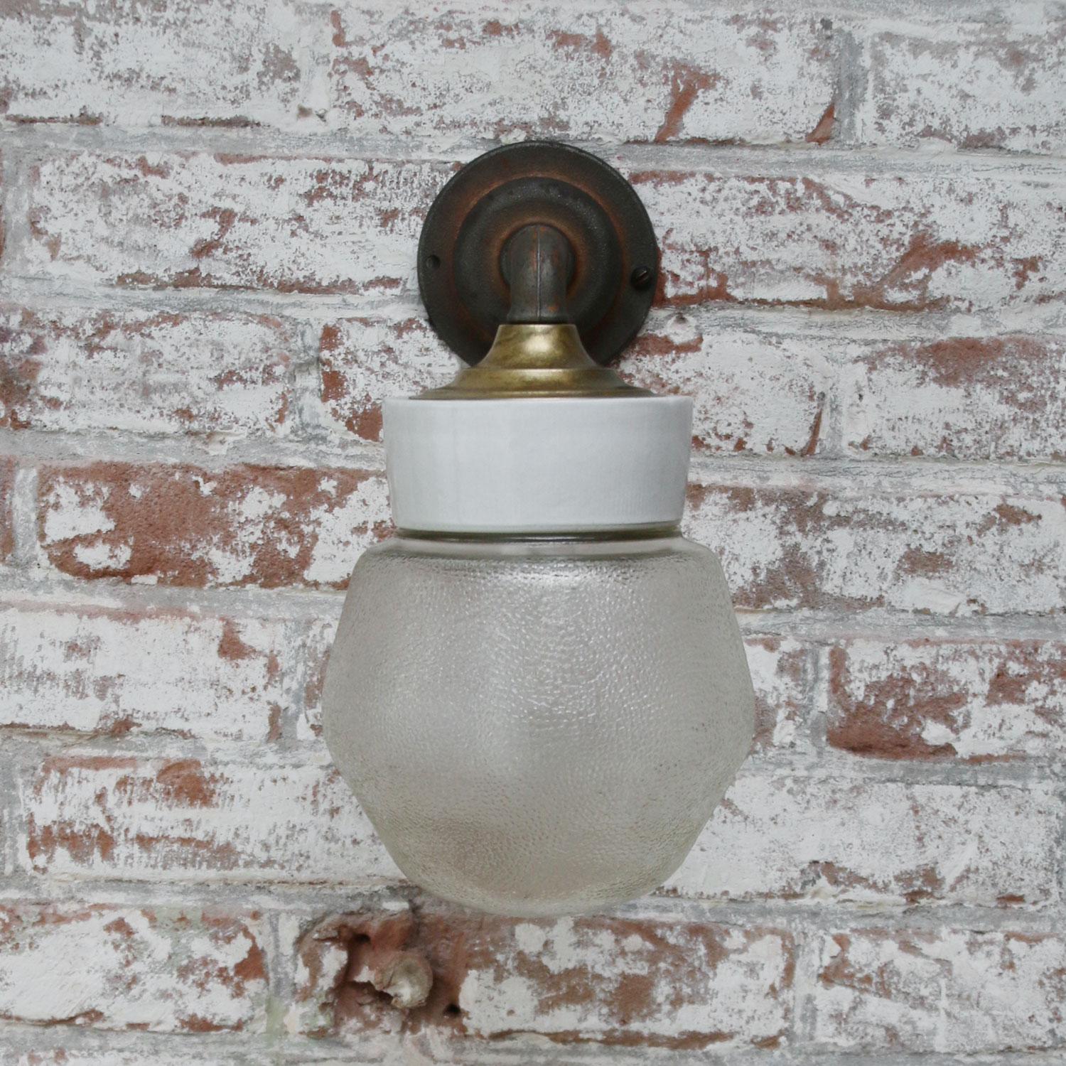 Industrial White Porcelain Vintage Brass Frosted Glass Scones Wall Lights