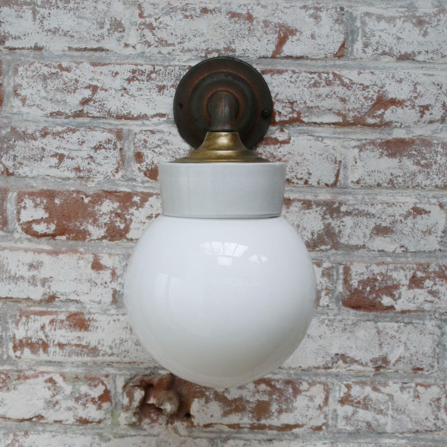 White Porcelain Vintage Brass Opaline Milk Glass Scones Wall Lights  2