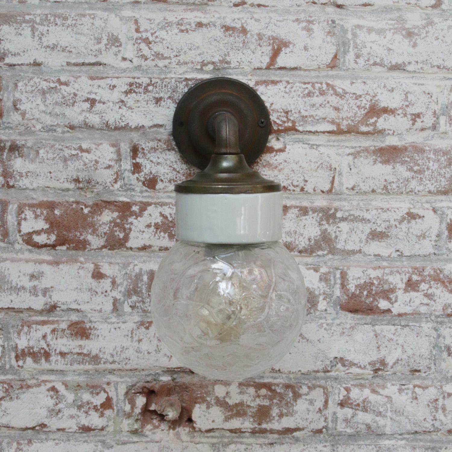 White Porcelain Vintage Industrial Clear Glass Brass Wall Lamp Scones For Sale 1