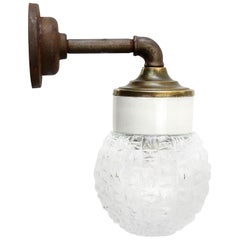 White Porcelain Vintage Industrial Clear Glass Brass Wall Lamp Scone